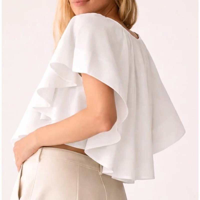 Maeve Anthropologie Ruffle Swing Top Blouse White Small