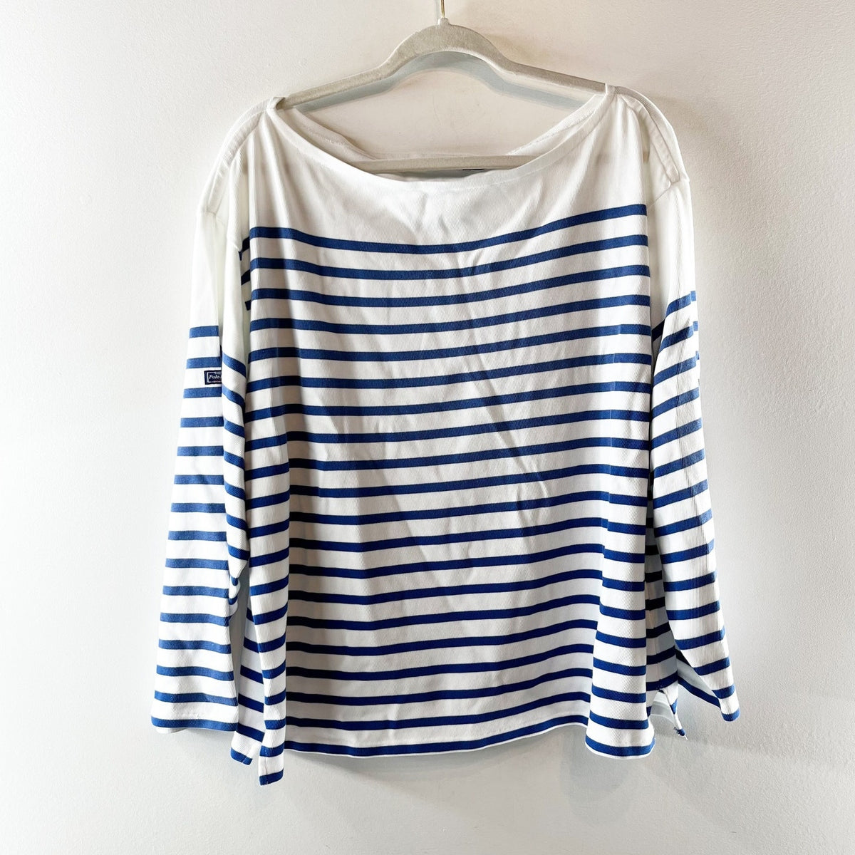 Polo by Ralph Lauren Striped Long Sleeve Cotton Boatneck Jersey Tee Shirt Blue