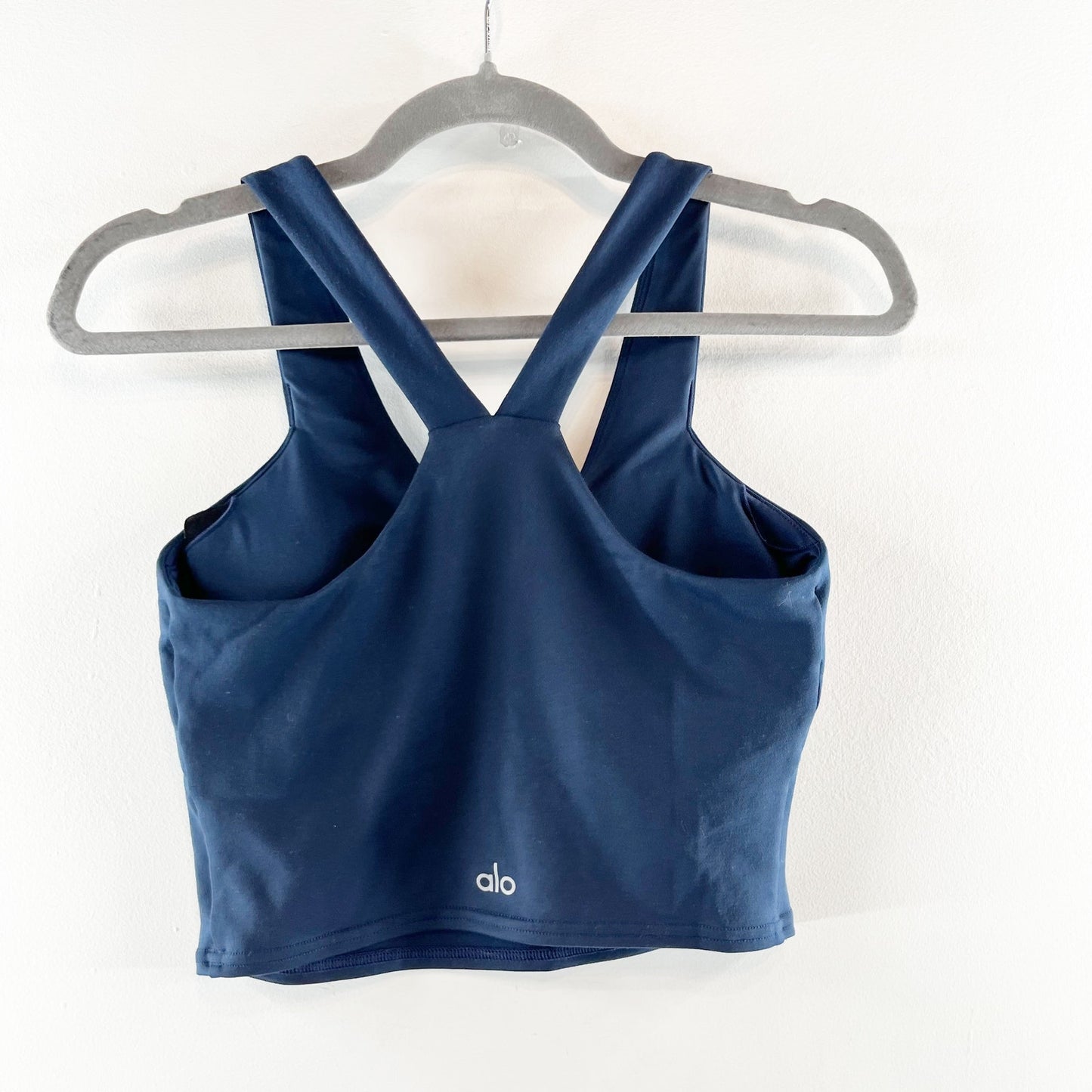 Alo Airbrush Real Bra Tank Crop Tank Top Navy Blue Small