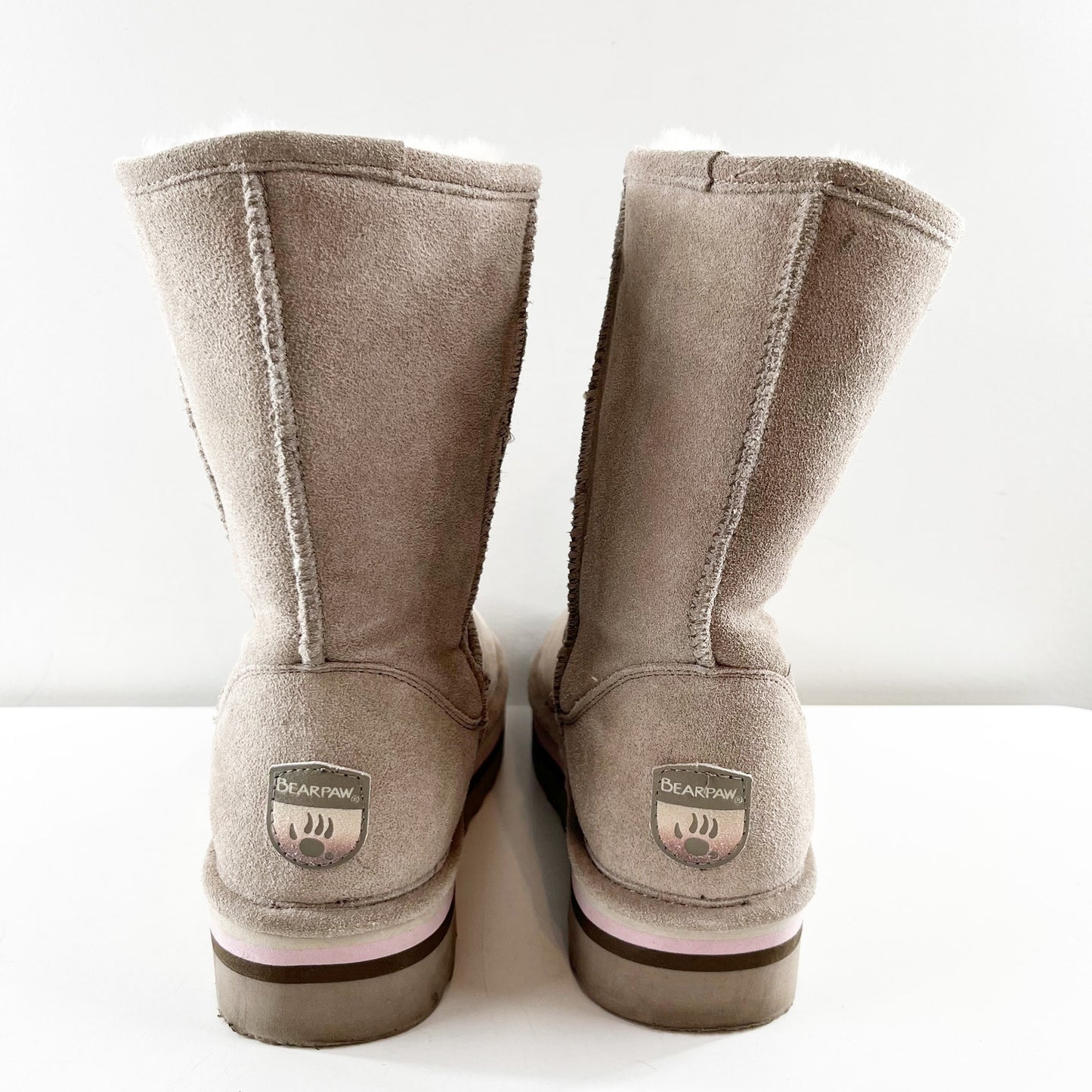 Bearpaw Retro Elle Platform Shearling Lined Mid Calf Boots Beige Tan 10