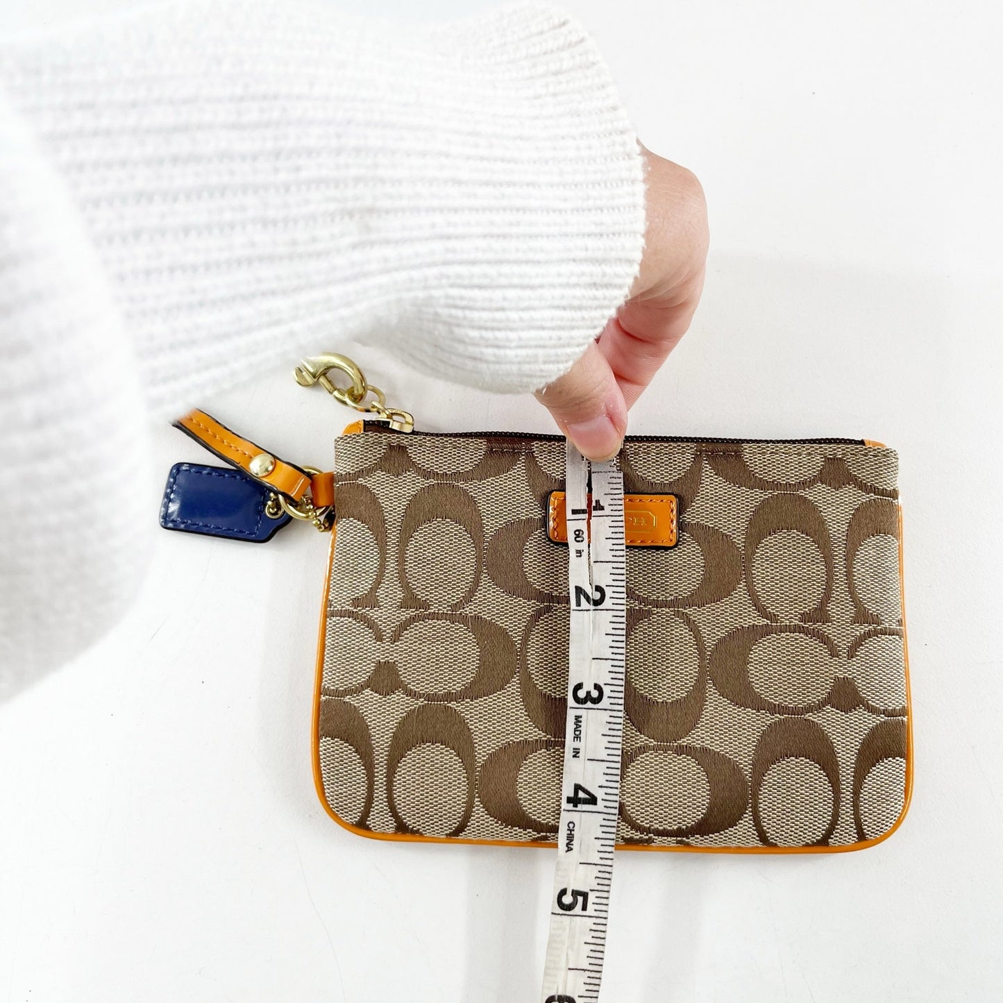 Coach F49471 Park Signature Canvas Small Wristlet Wallet Khaki / Orange Spice