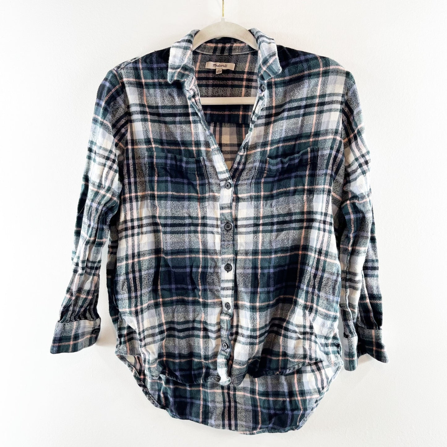 Madewell Flannel Plaid Sunday Button Up Shirt in Cronston Green XS