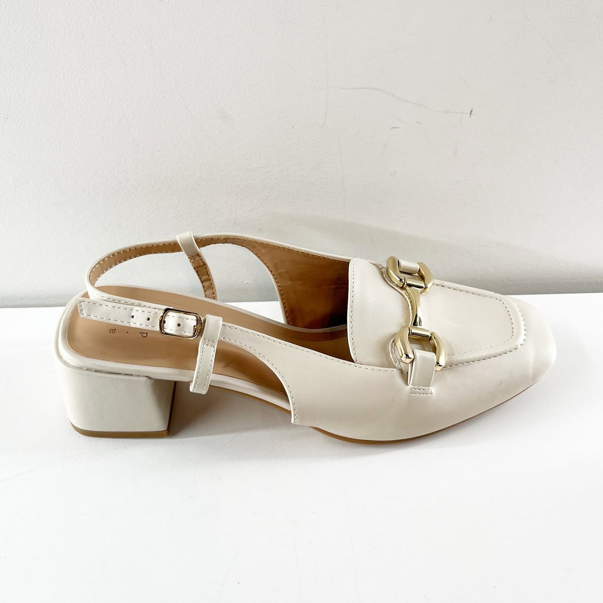 A New Day Justina Square Toe Horsebit Slingback Block Heel Loafer Shoes Cream 9