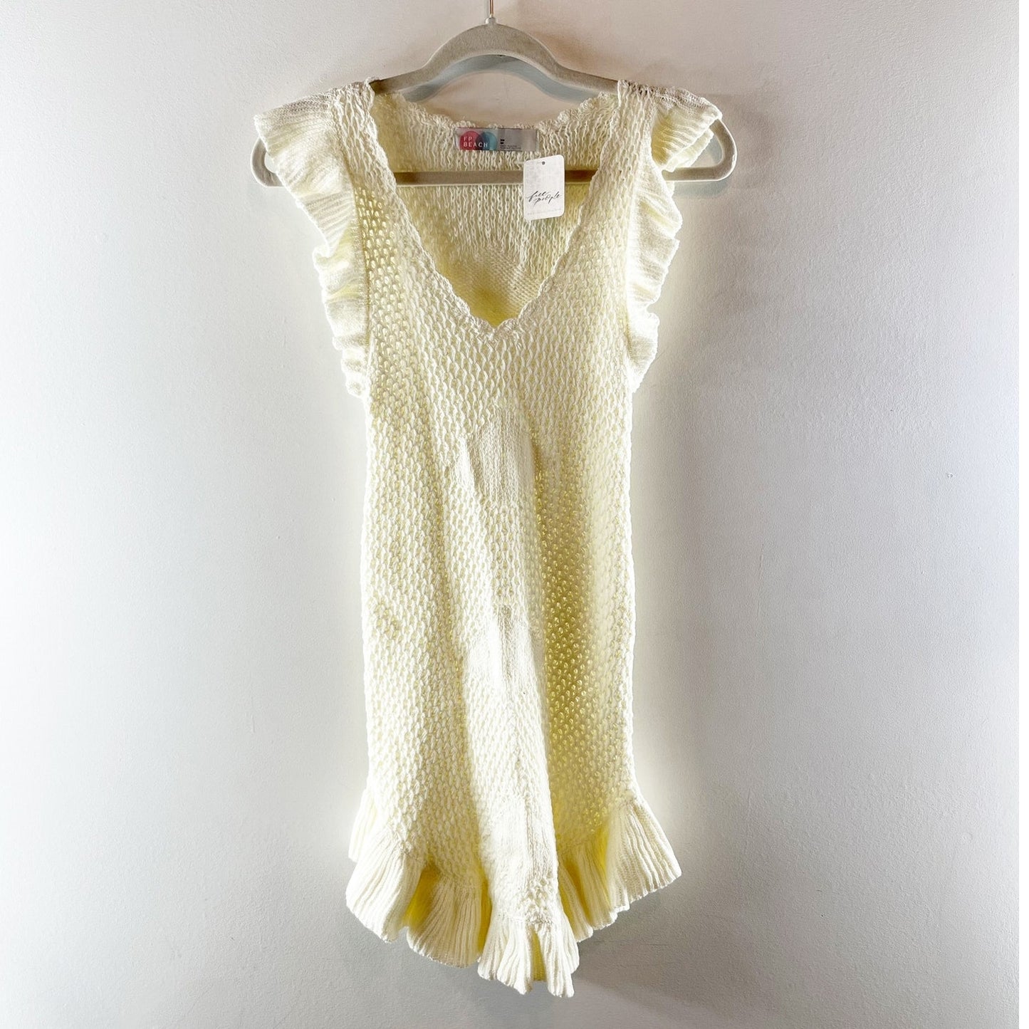 Free People Beach Mykonos Moon Glow Crochet Knit Mini Dress Cream Ivory XS