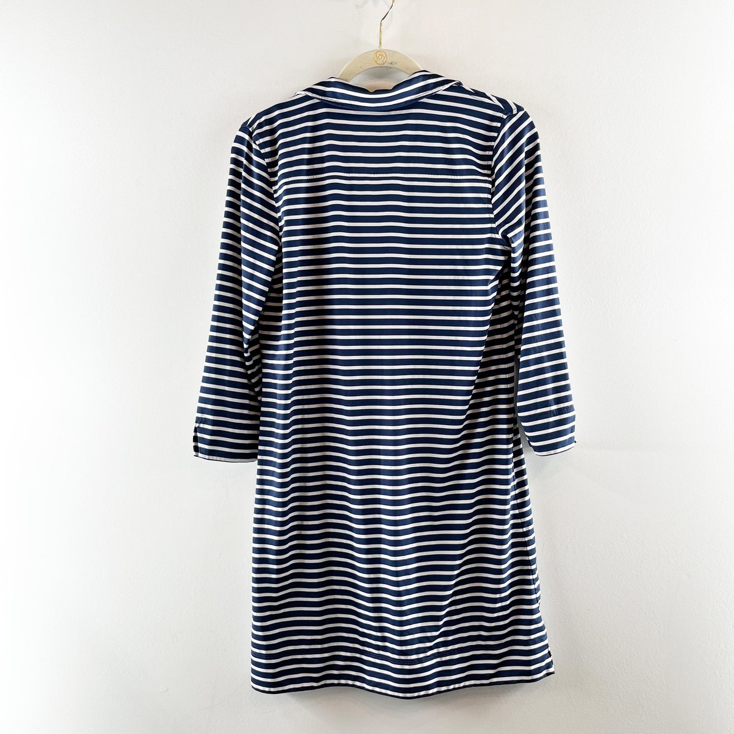 Vineyard Vines Sankaty Margo Stripe 3/4 Sleeve Polo Shirt Dress Navy White Small