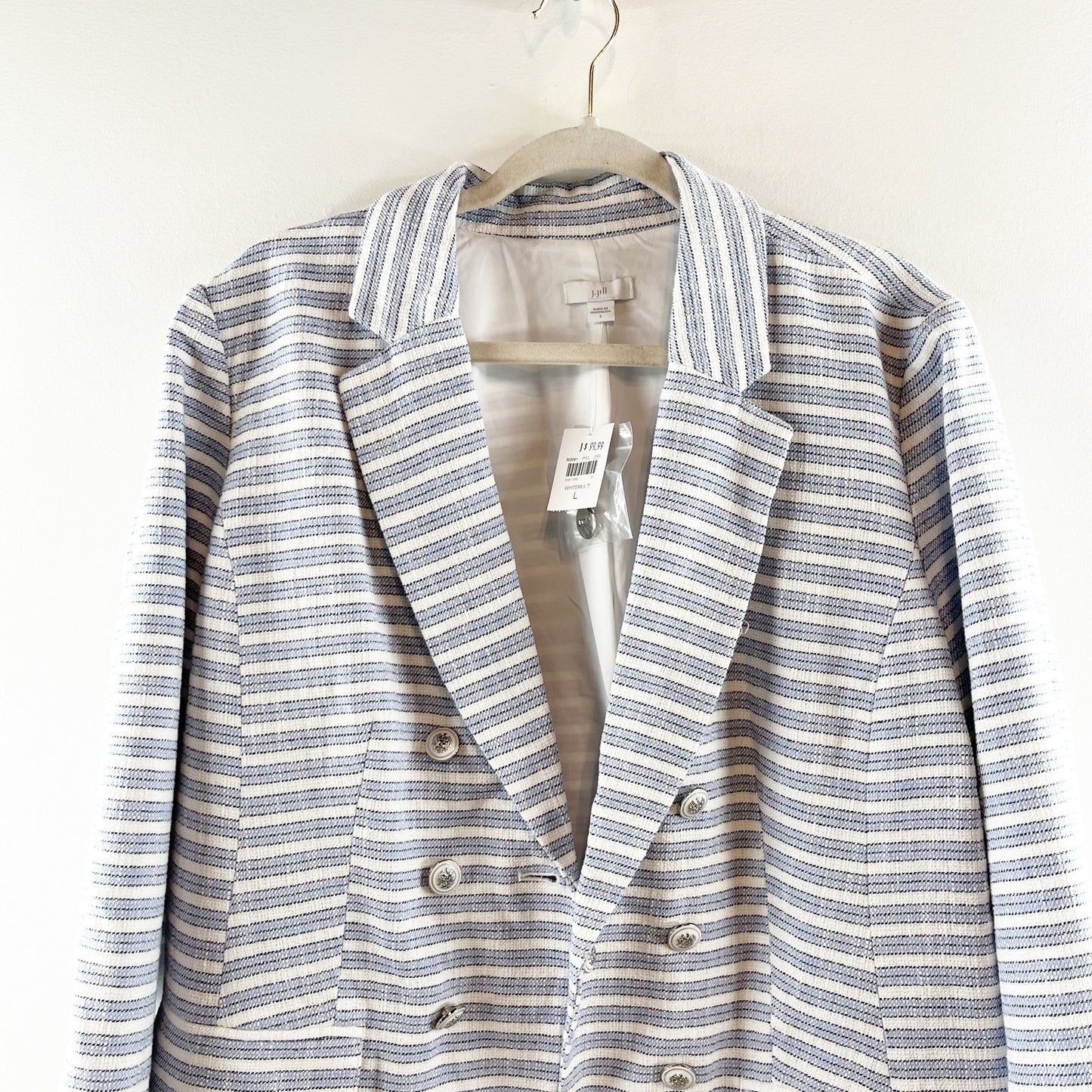 J. Jill Striped Modern Spectator Blazer Jacket Blue White Large