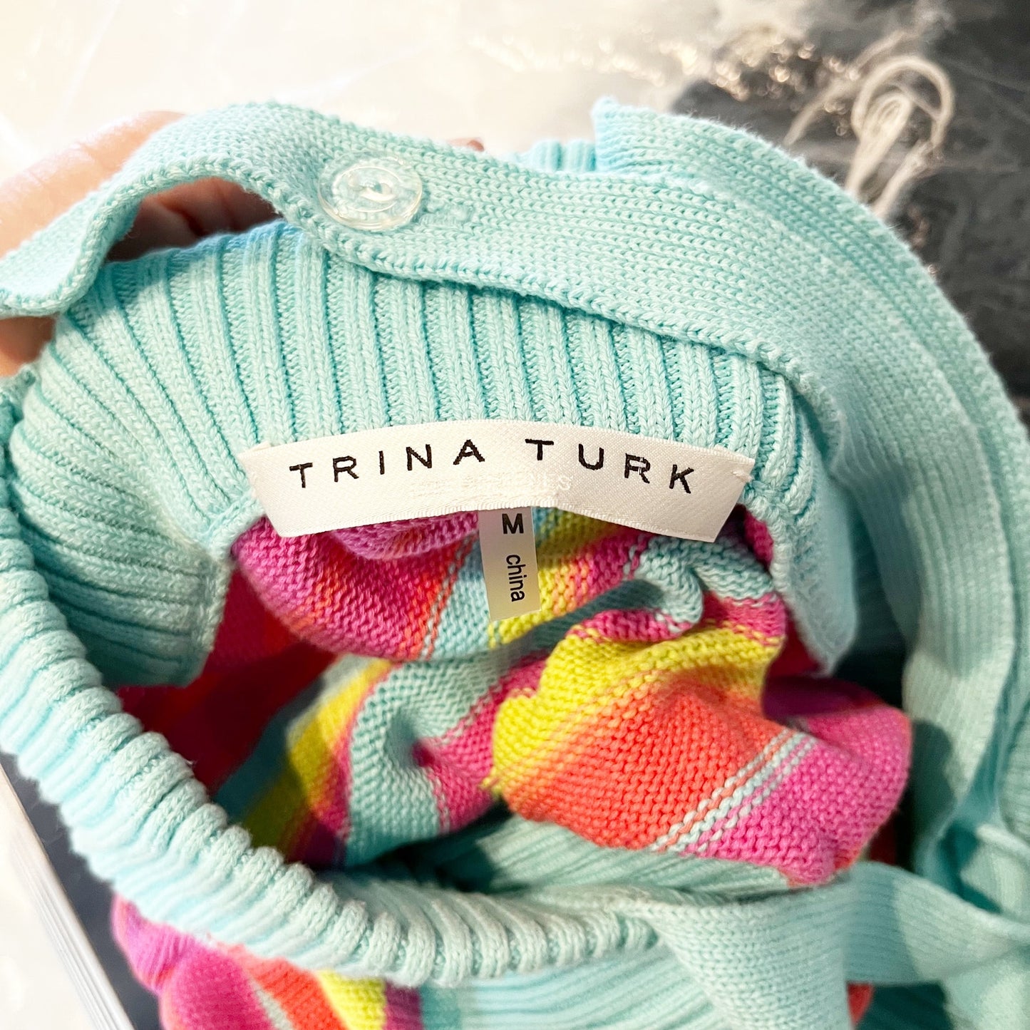Trina Turk Marina Striped Sleeveess Cami Tank Top Blue Multi Medium