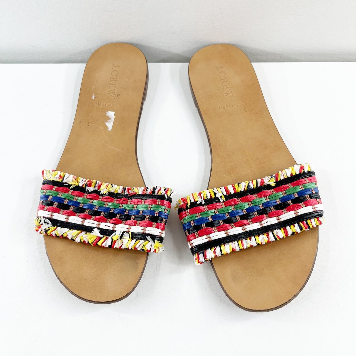 J. Crew Raffia Rainbow Stripe Slide Sandals Multi 10