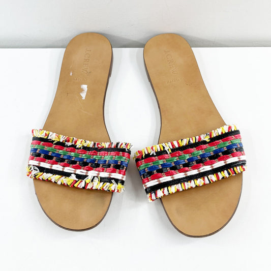 J. Crew Raffia Rainbow Stripe Slide Sandals Multi 10