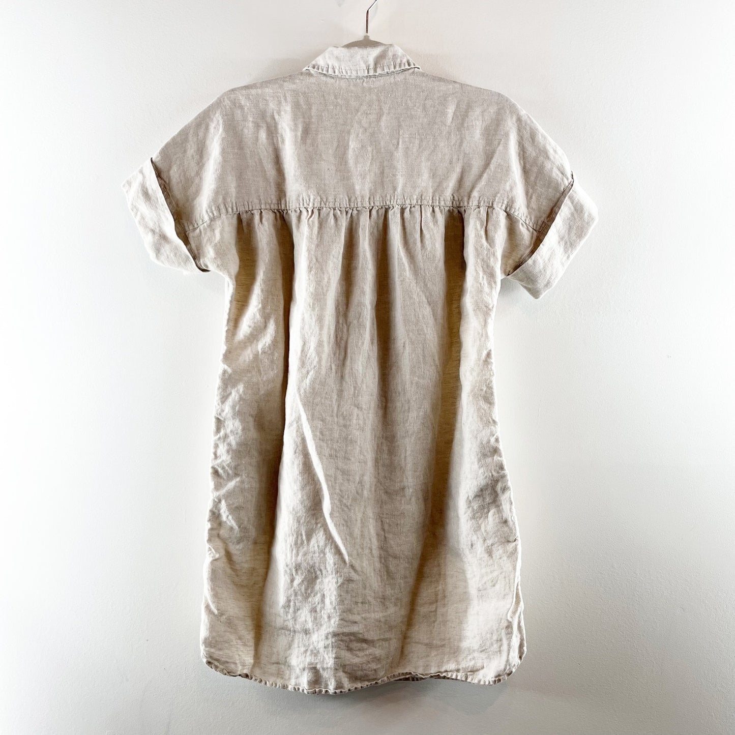 Baird McNutt Irish Linen for J. Crew Relaxed Cuffed Sleeve Shirt Dress Beige M