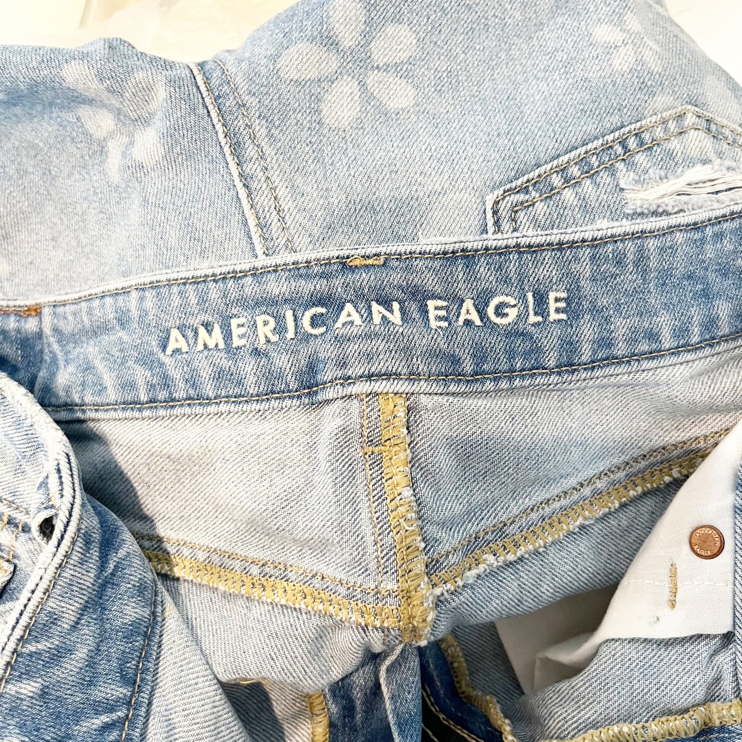American Eagle Highest Rise Baggy Distressed Floral Cutoff Shorts Blue 6