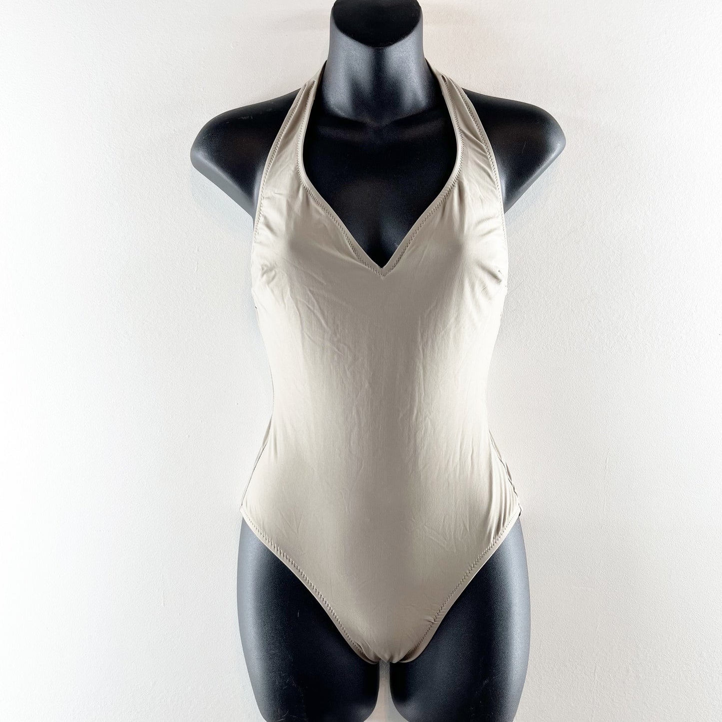 J. Crew Plunge Halter Low Scoop Back One Piece Swimsuit Gray 2