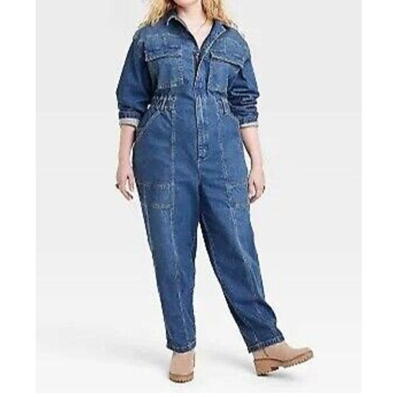 Universal Thread Denim Long Sleeve Coverall Utility Jumpsuit Blue 12