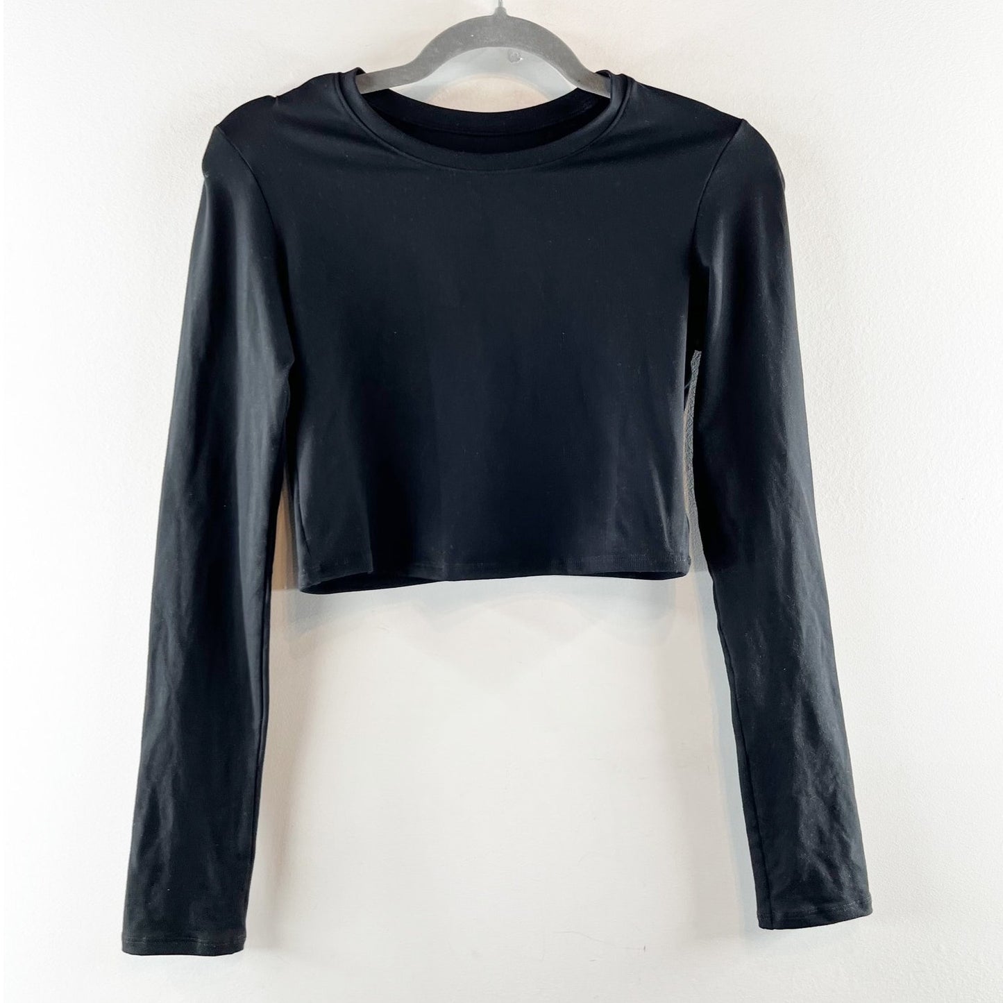 Alo Alosoft Crop Finesse Long Sleeve Fitted T-Shirt Top Black Small