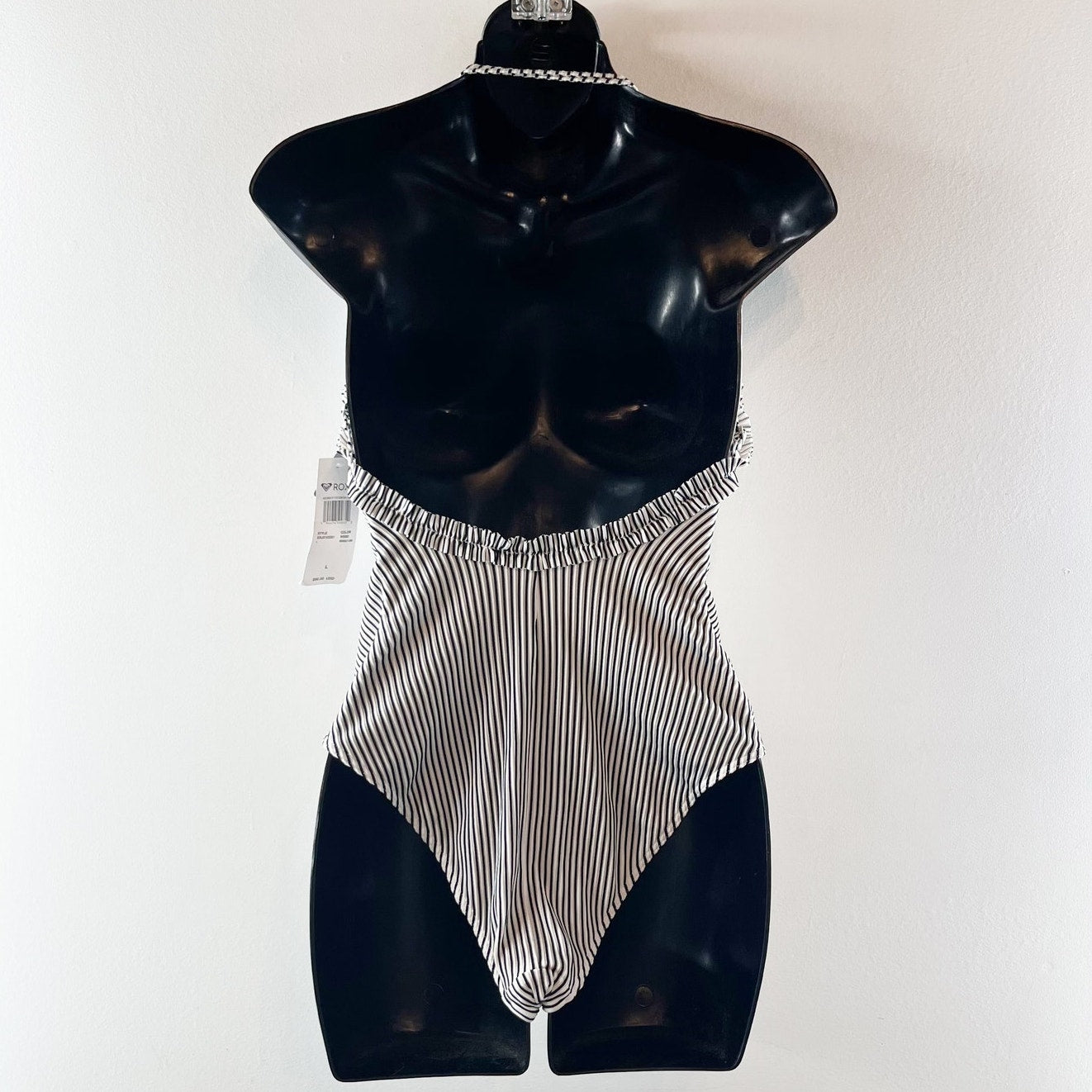 Roxy Bico Mind of Freedom Striped Ribbed One Piece Swimsuit White Black Large