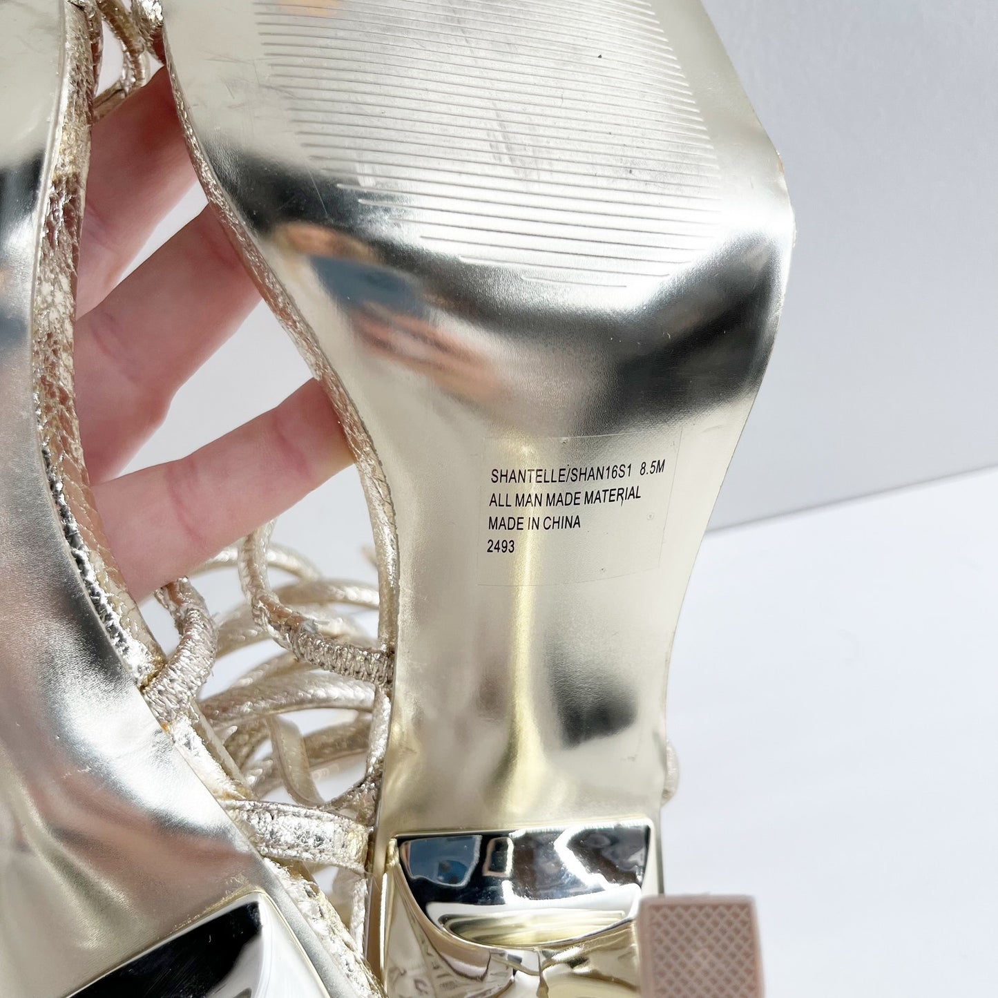 Steve Madden Shantelle Ankle Wrap Strappy Square Toe Sandals Gold Snake 8.5