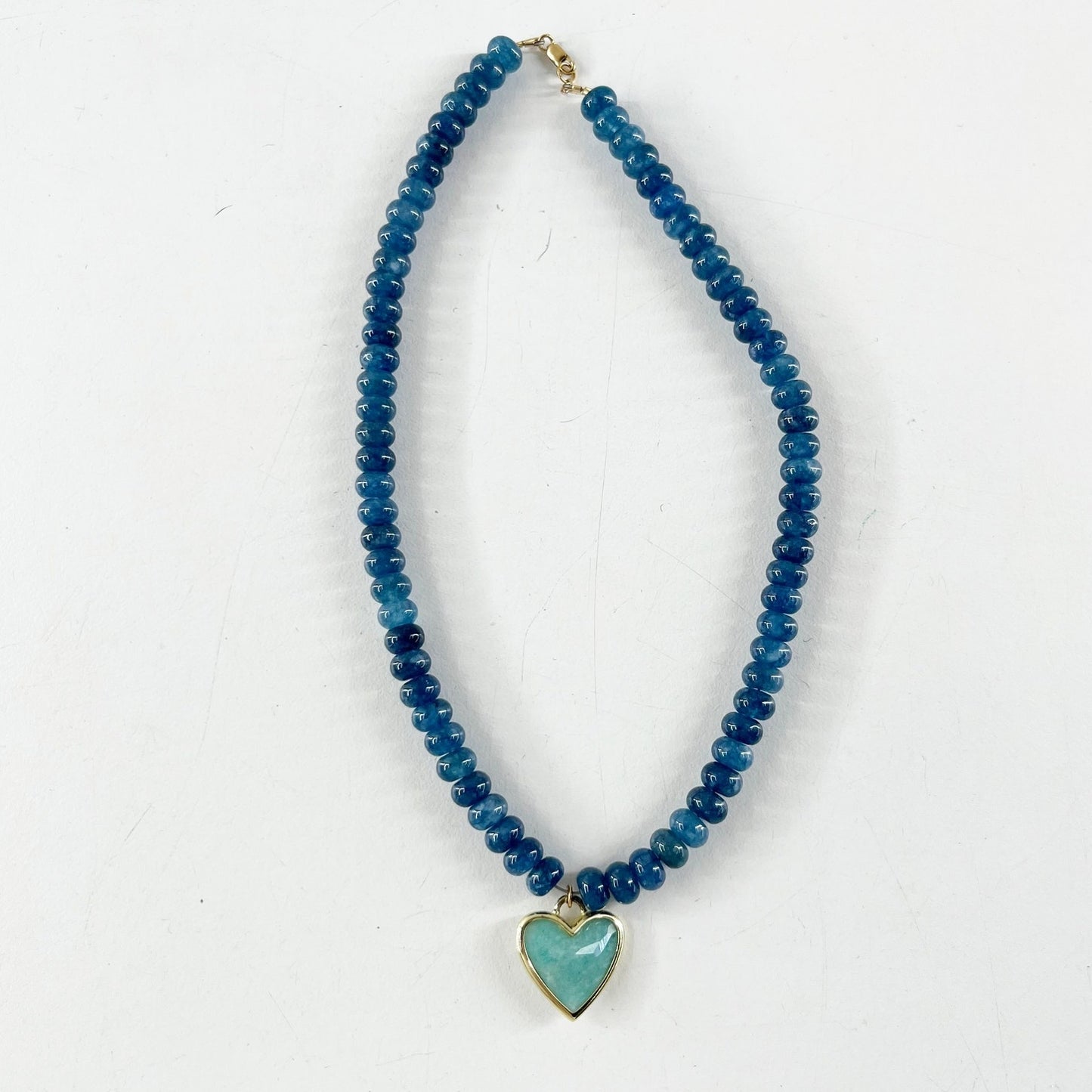 Jessica Matrasko Caia Dk. Blue Jade Beads Heart Pendant Necklace Blue Turquoise