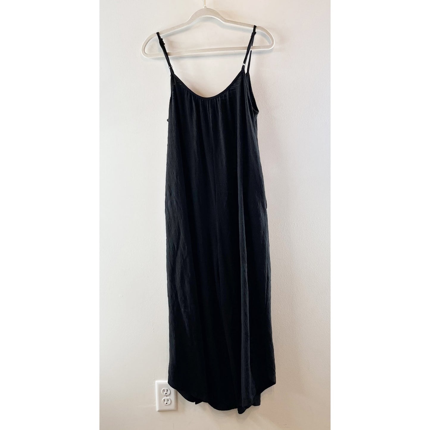 Z Supply Textured Flared Wide Leg Cropped Waistless Jumpsuit Black Medium