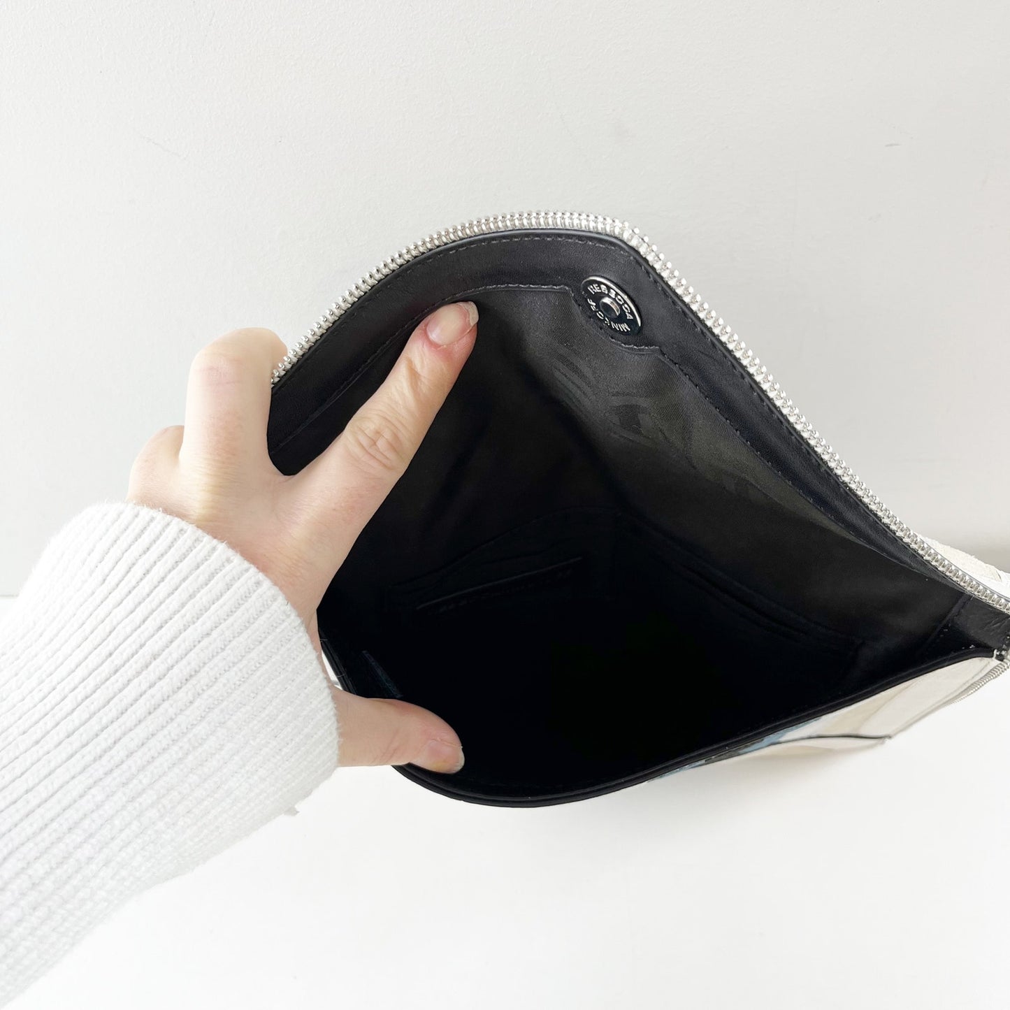 Rebecca Minkoff Chevron Square Suede Envelope Clutch White Blue