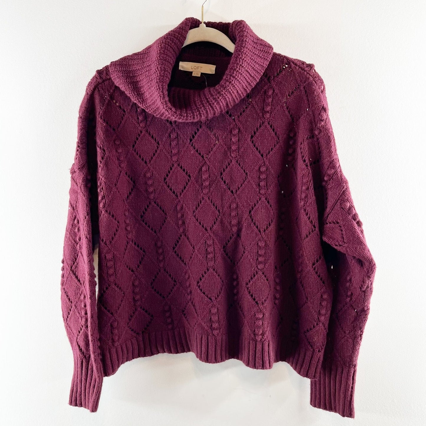 LOFT Bobble Turtleneck Pullover Sweater Burgundy Maroon XL