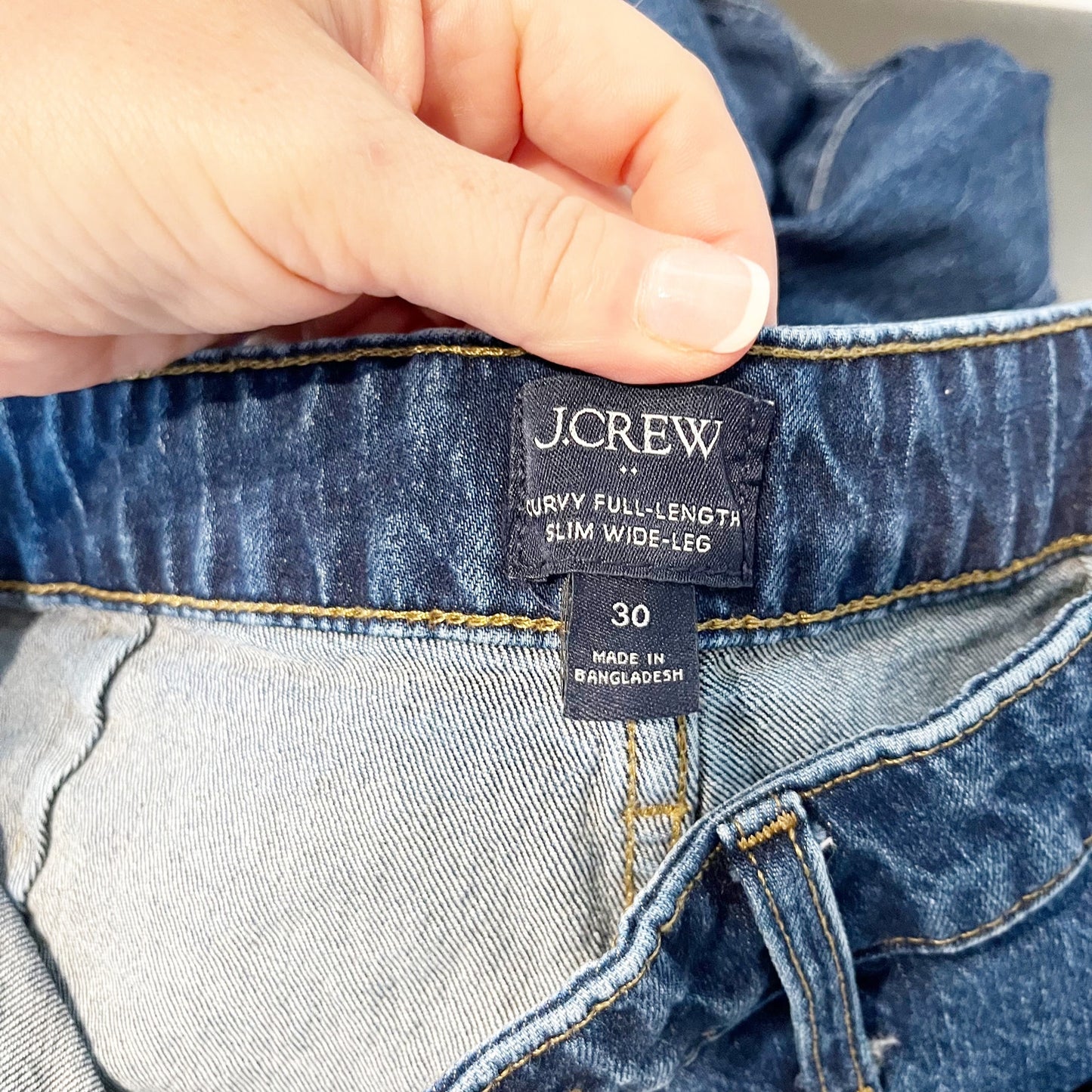 J. Crew Curvy Full Length Slim Wide Leg Jeans in All Day Stretch Blue 30 / 10