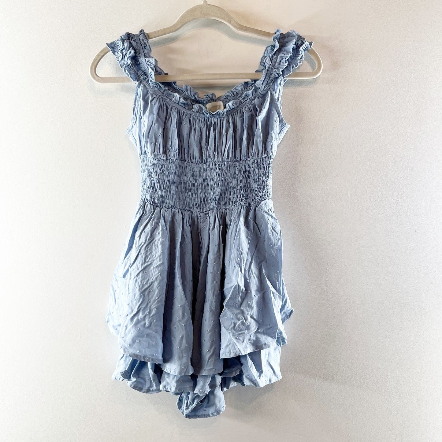 Urban Outfitters Rosie Smocked Cap Sleeve Mini Romper Blue XS