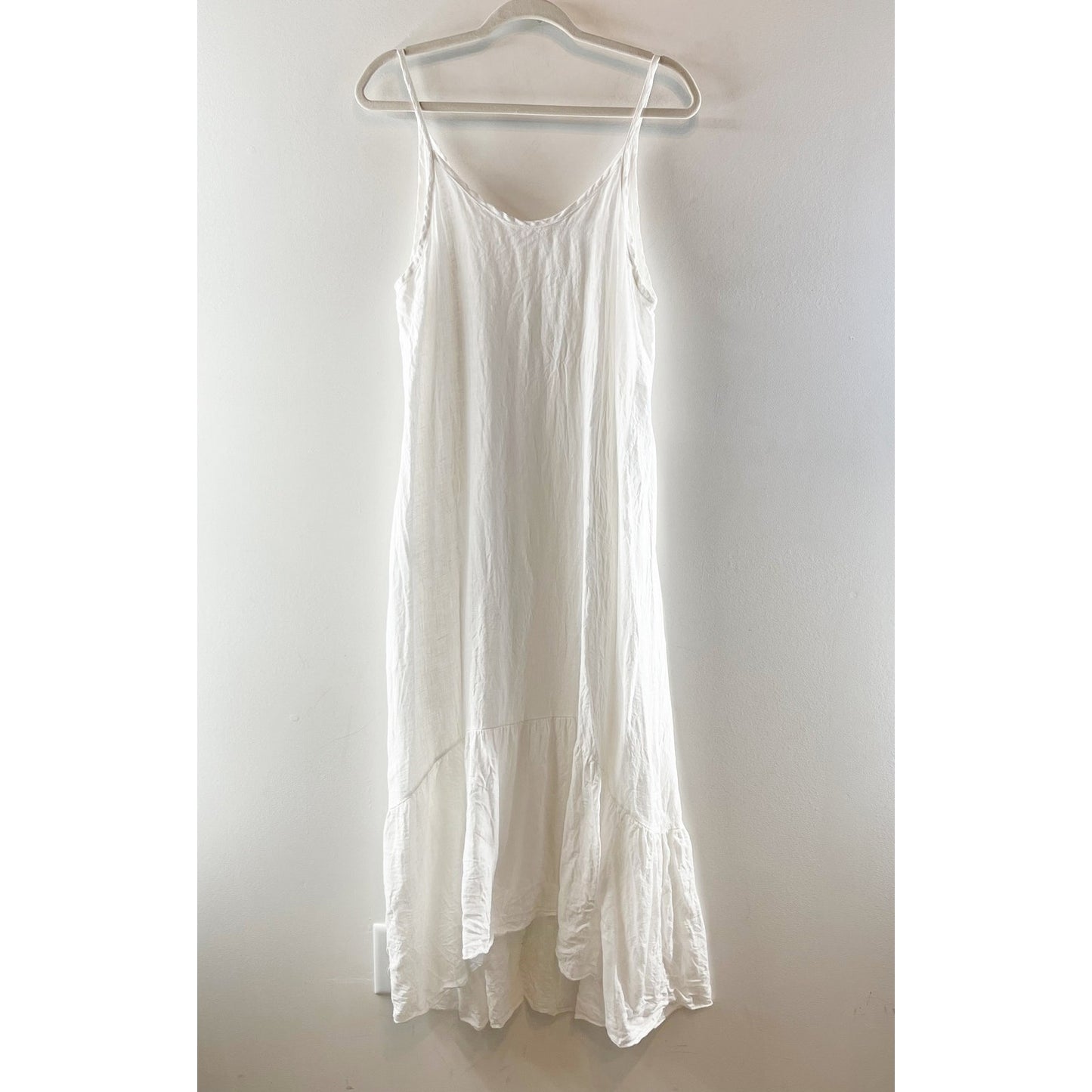 Terzo Millennio 100% Linen Sleeveless V-Neck Tiered Maxi Dress White Large