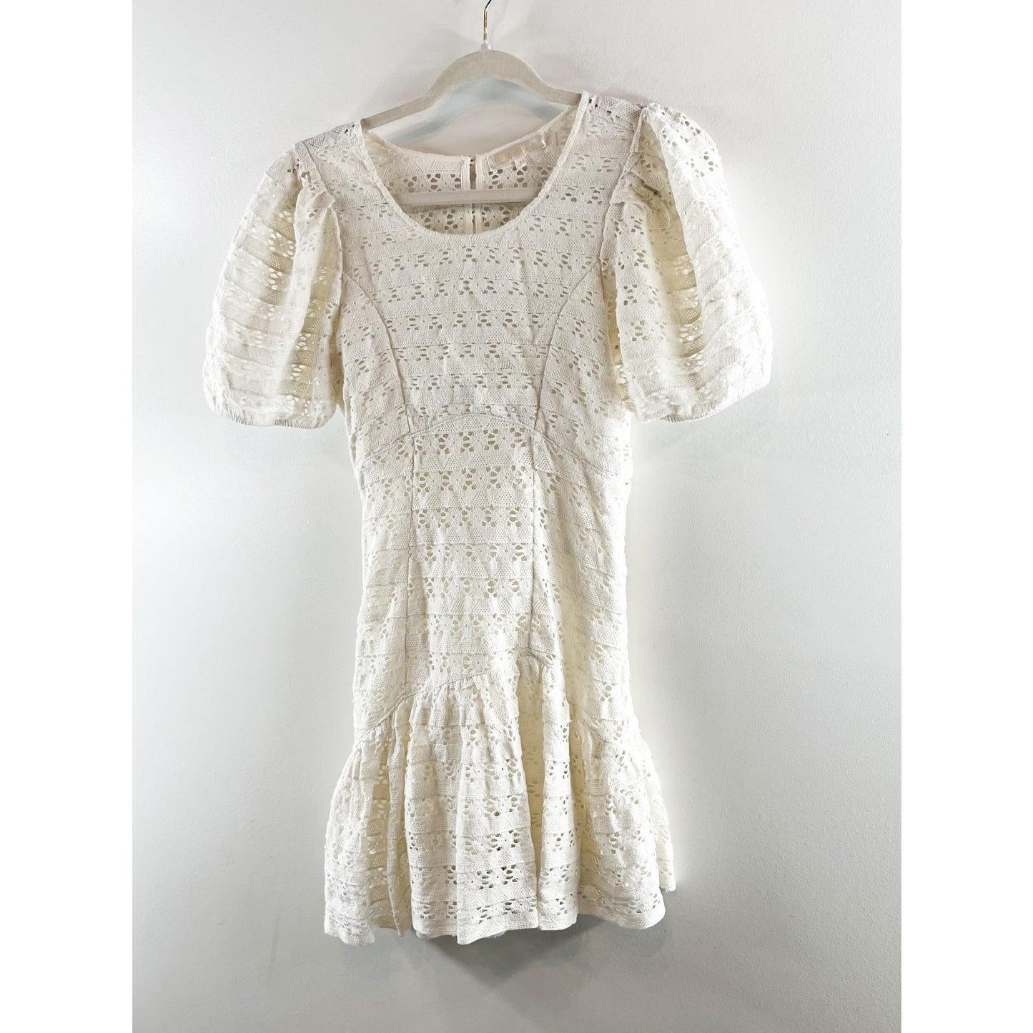 LoveShackFancy Apollo Lace Short Puff Sleeve Cotton Mini Dress White 2
