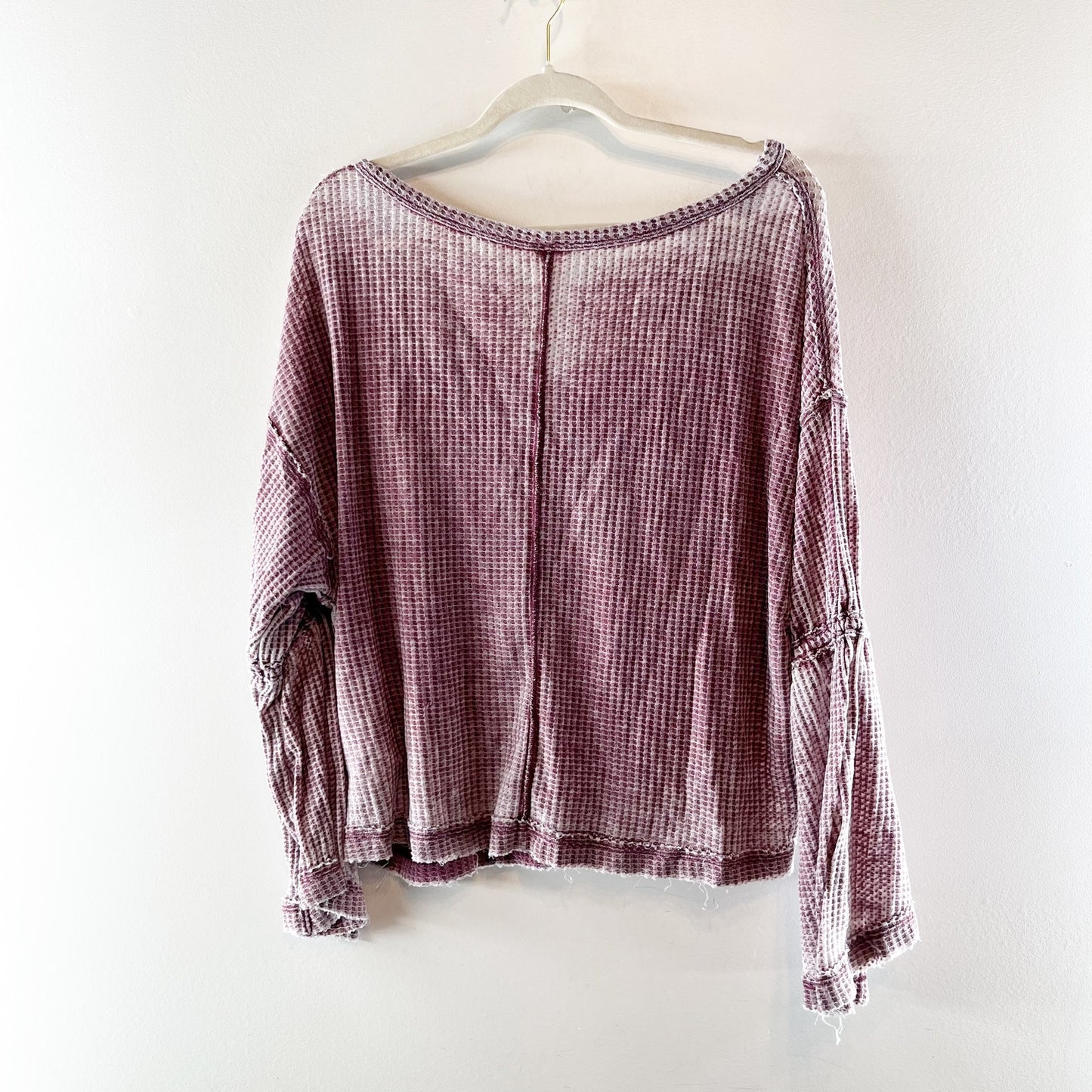 Free People Dahlia Long Bell Sleeve Thermal Waffle Knit Top Plum Maroon Small