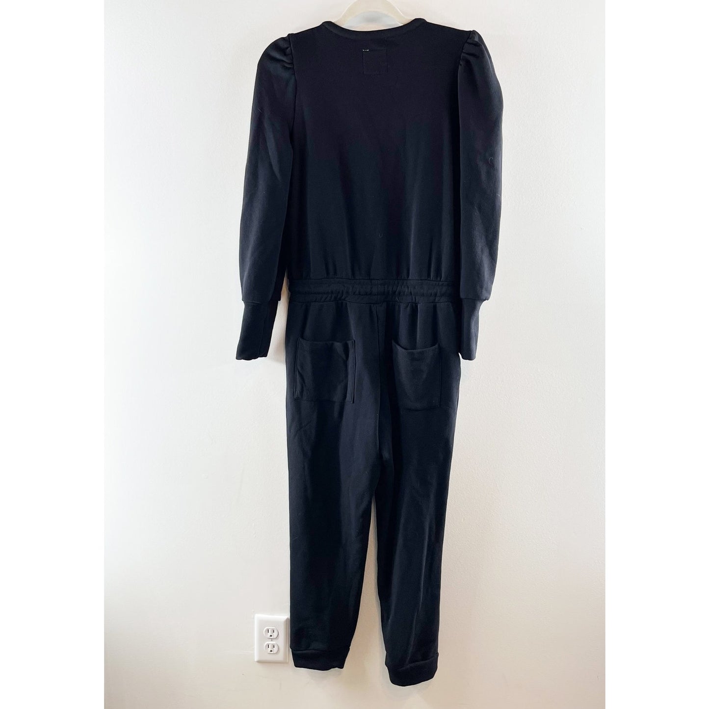 Chaser French Terry Puffed Sleeve Zip Front Drawstring Jogger Jumpsuit Black M