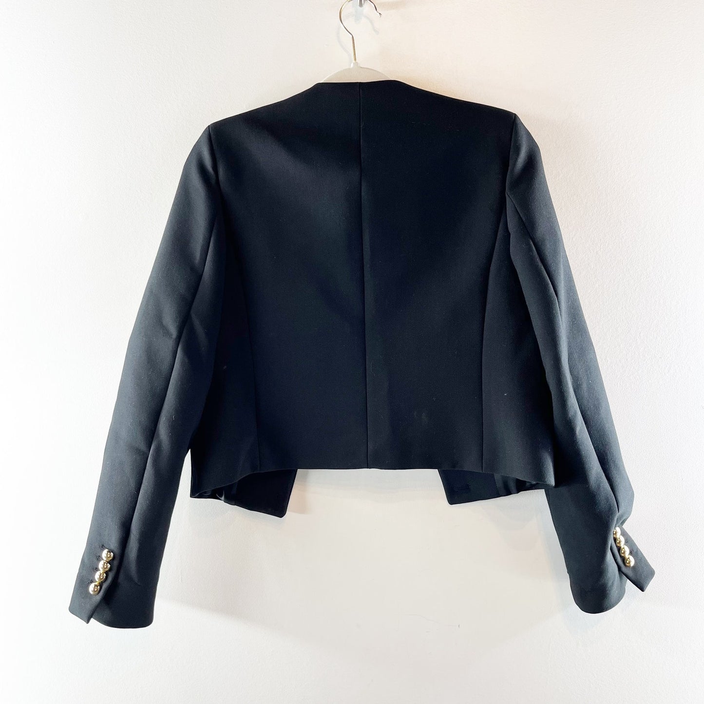 Mango MNG Grace Long Sleeve Collarless Crop Blazer Jacket Black Small