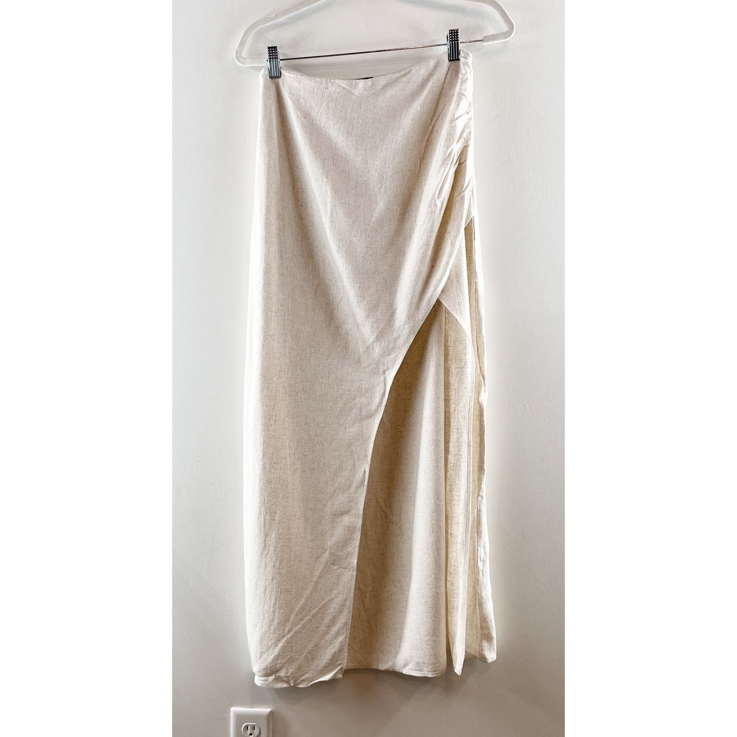 VICI Emiliana Wrap Linen Slit Maxi Skirt Tan Beige Medium