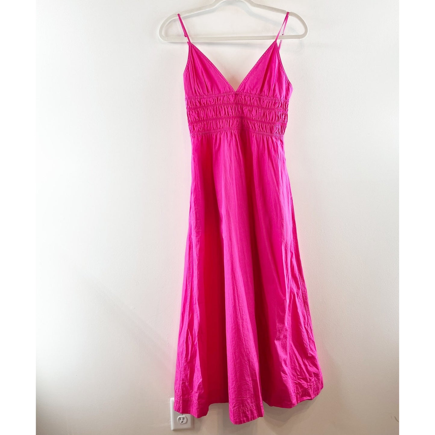 ZARA V Neck Smocked Waist Poplin Midi Sundress Pink Medium