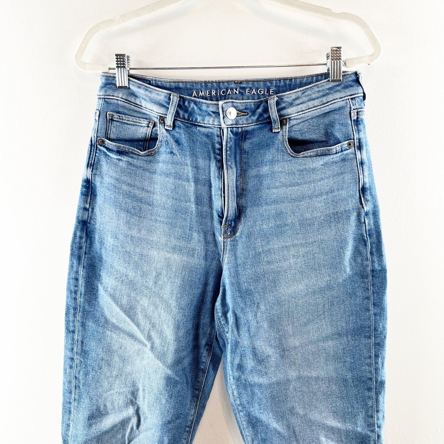 American Eagle High Rise Stretch Mom Jeans Blue 8