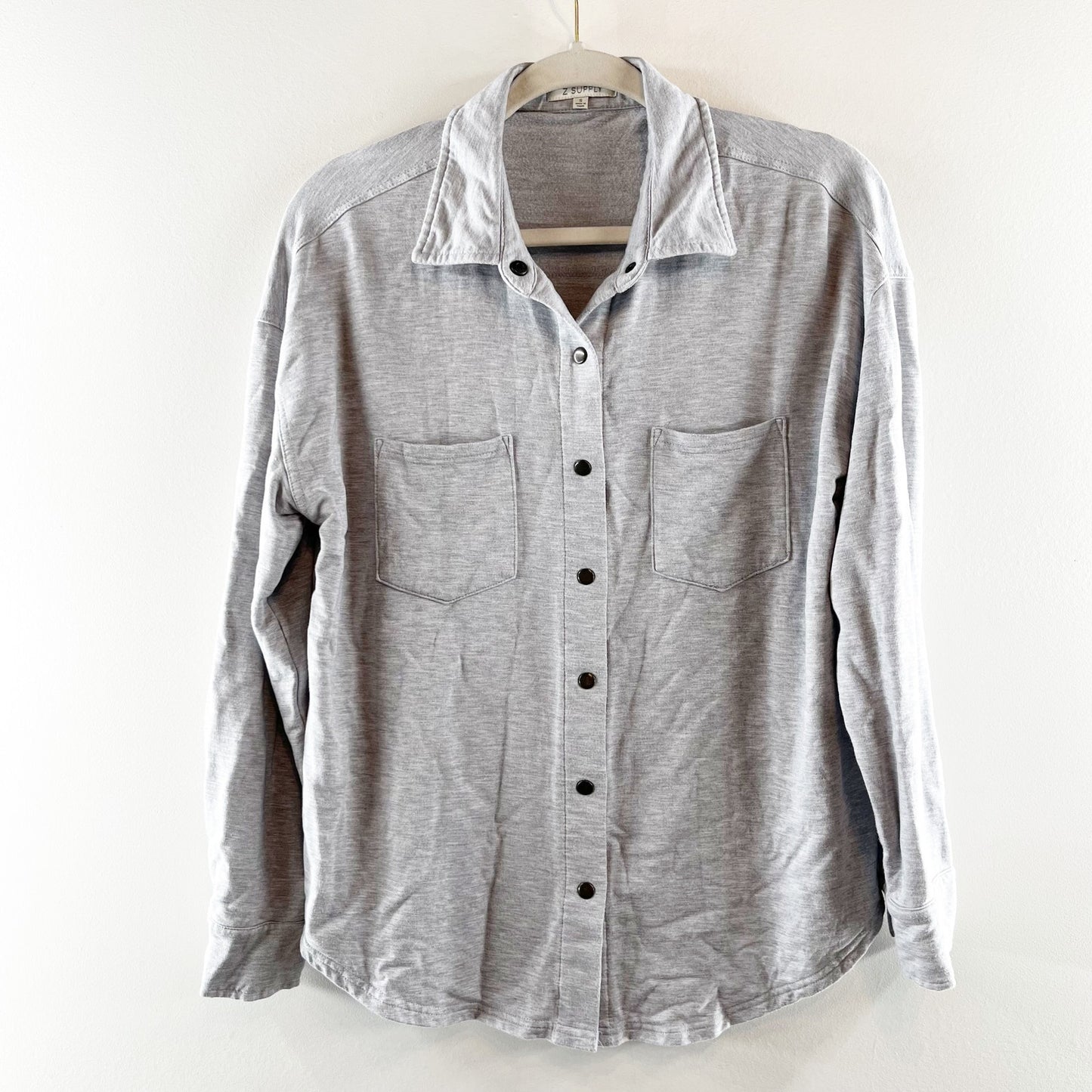 Z Supply WFH Modal Long Sleeve Button Front Shirt Jacket Heather Gray Small