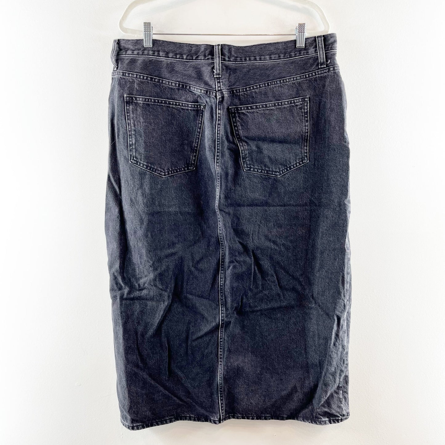 Madewell Denim Mid Rise Maxi Front Slit Jean Skirt in Lunar Wash Black 32 / 14