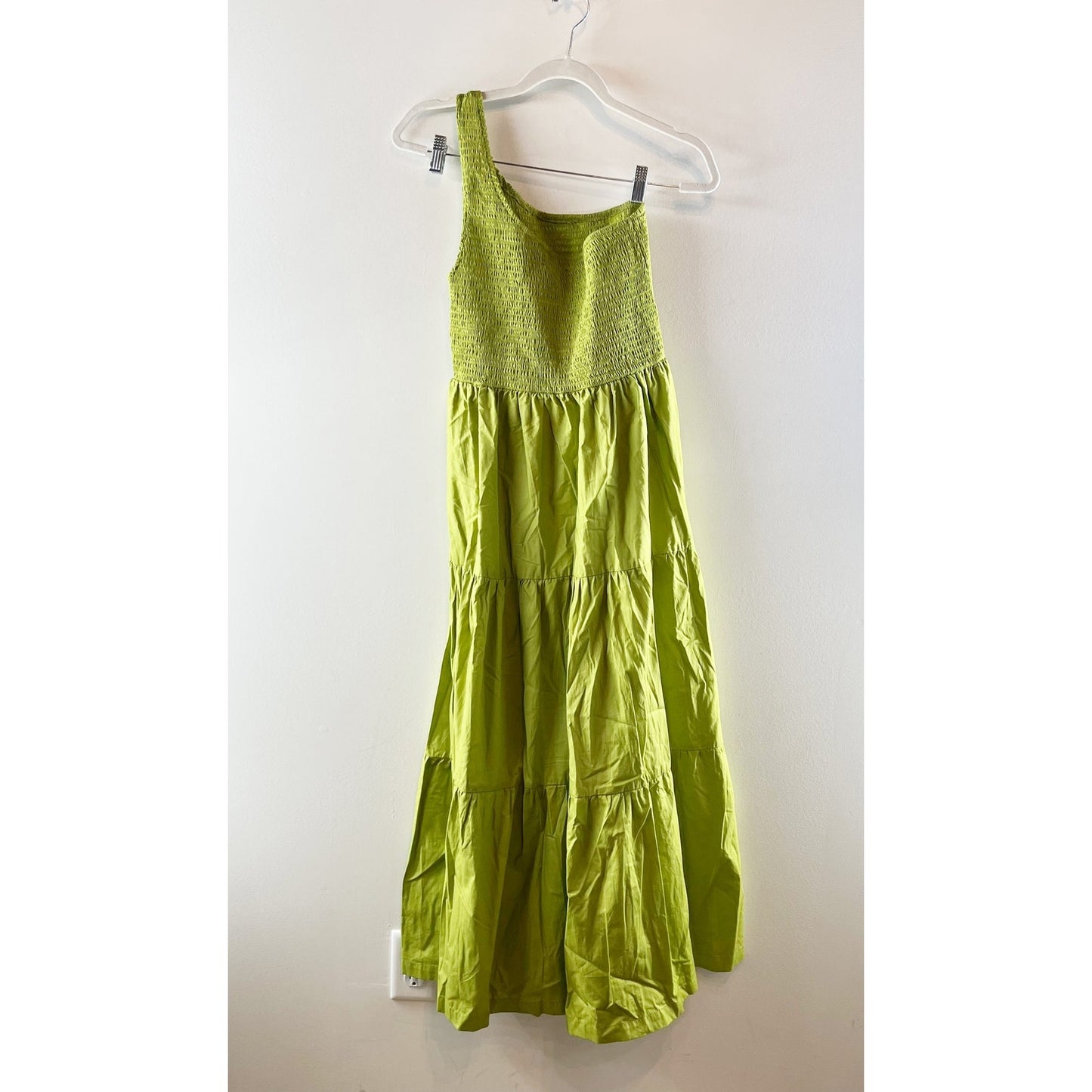o.p.t One Shoulder Smocked Tiered A-Line Maxi Dress Chartreuse Green Large