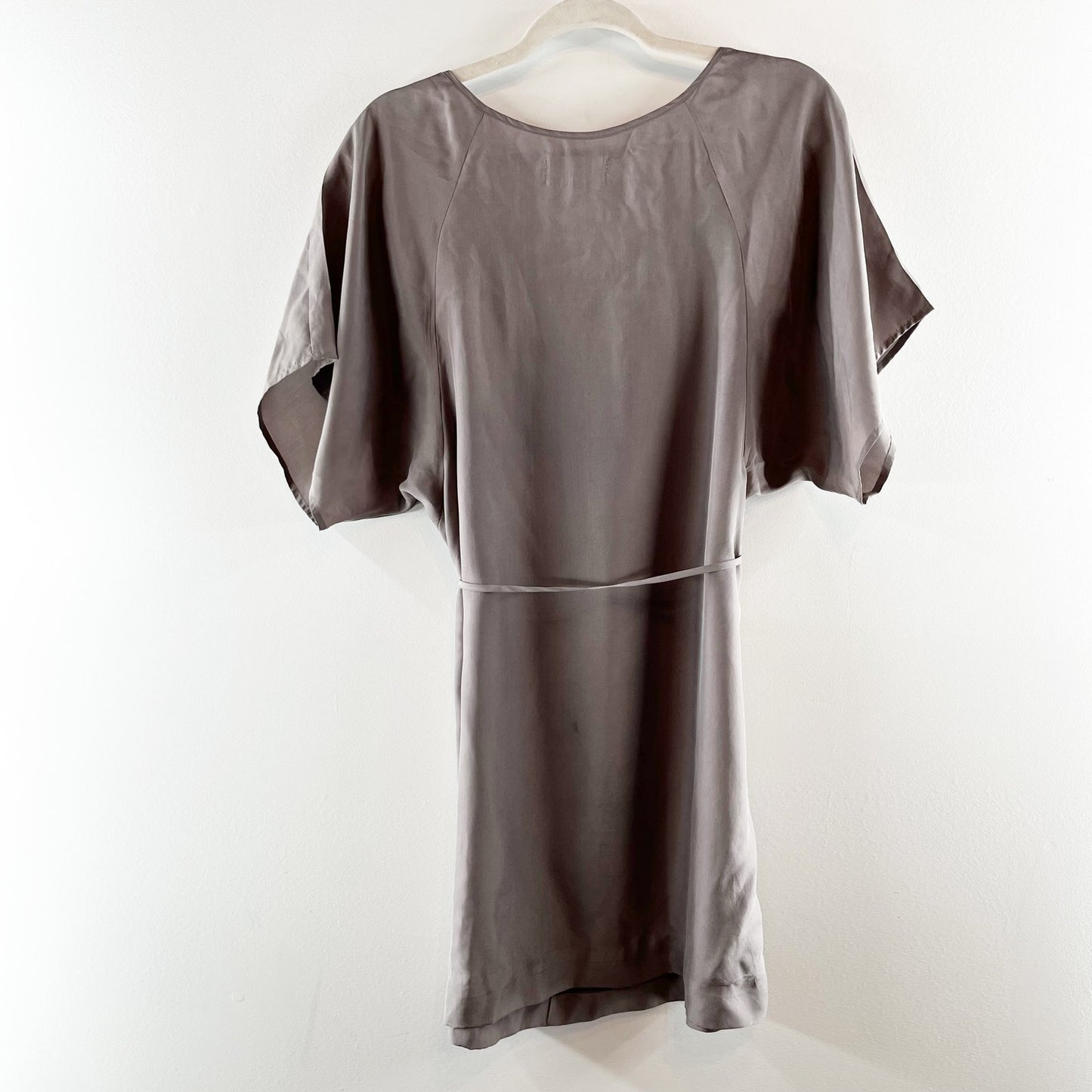 Moulinette Soeurs Short Puff Sleeve Belted Silk Mini Dress Dove Gray 6