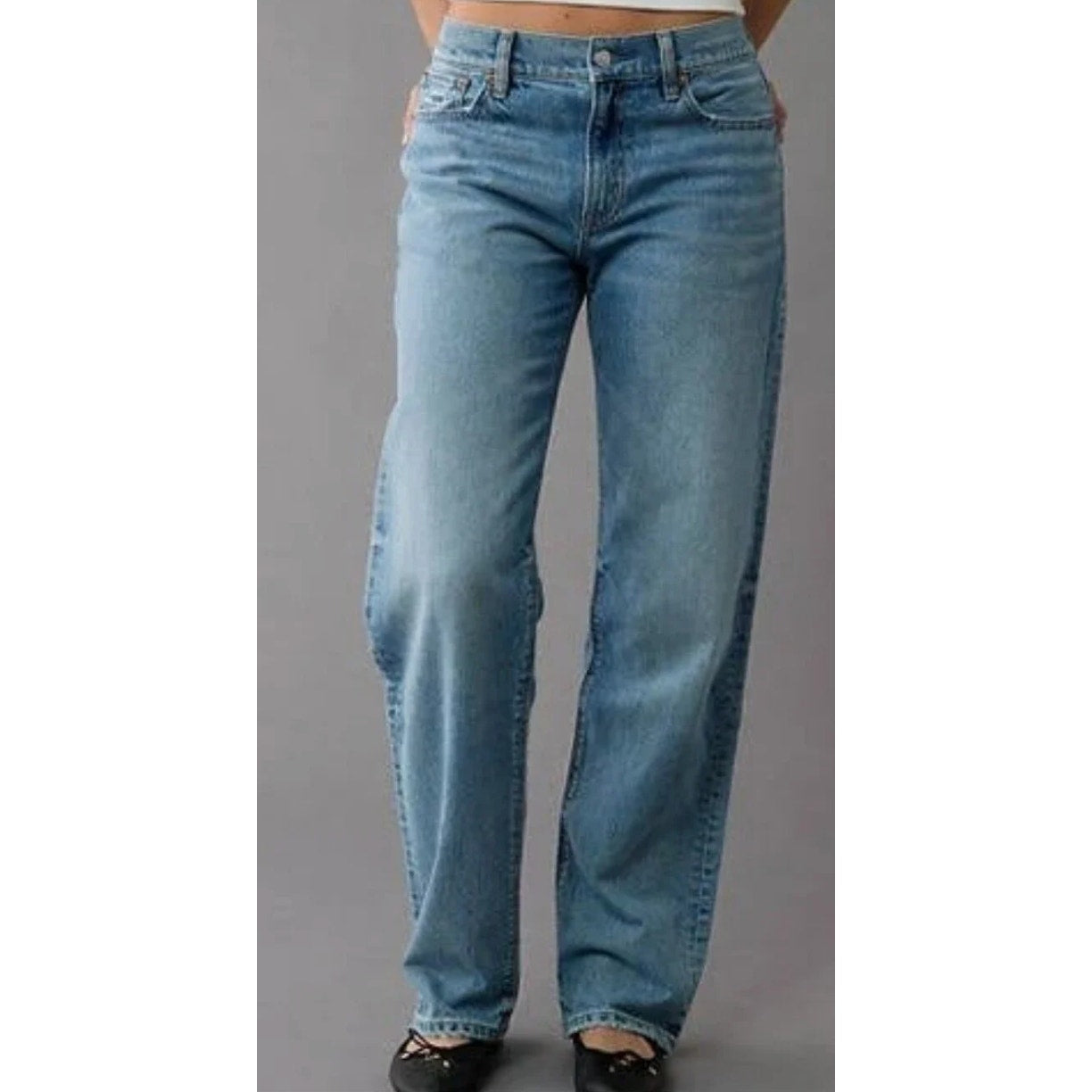 American Eagle AE Ex Boyfriend High Waisted Denim Straight Leg Jeans Blue 00