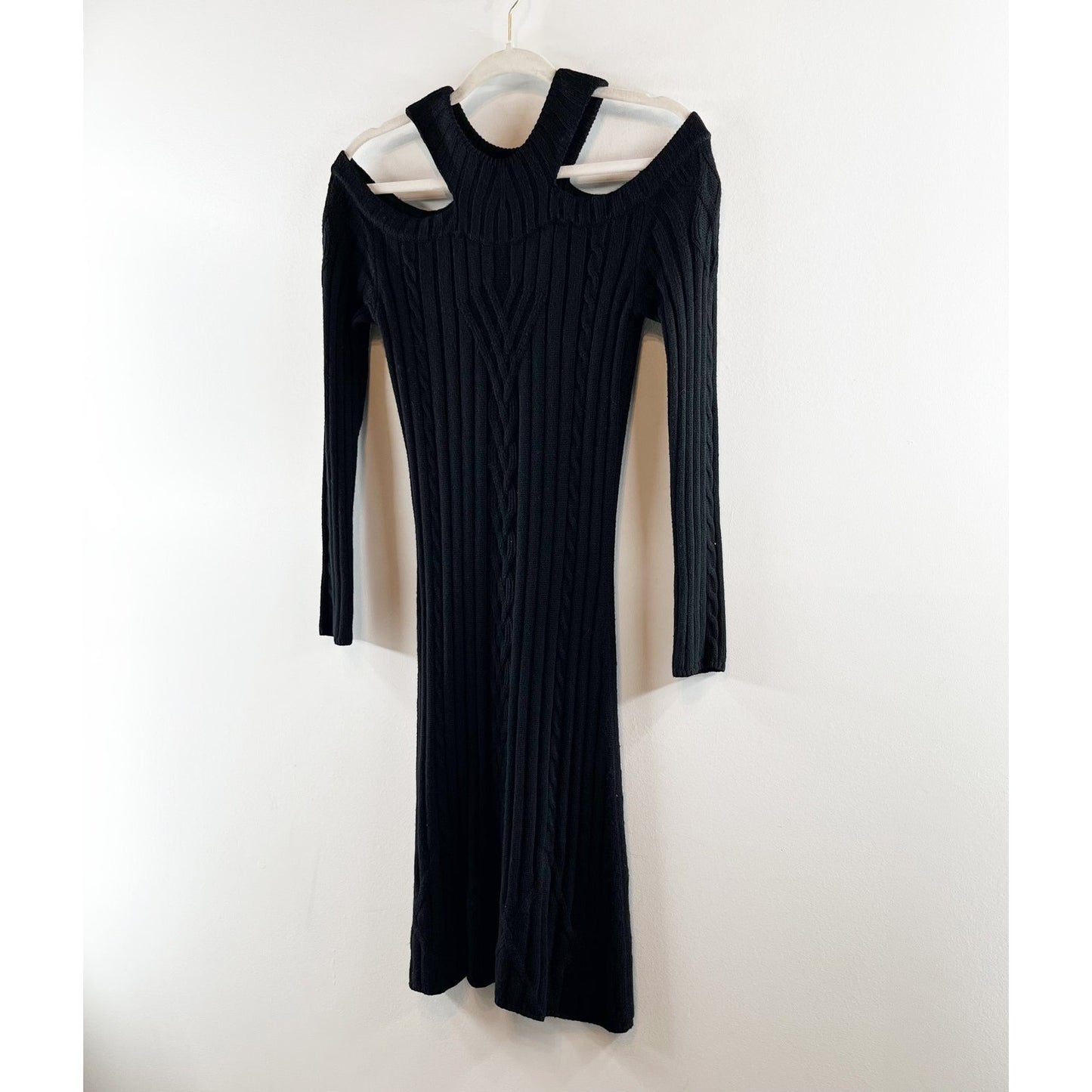 Anne Fontaine Amandine Long Sleeve Knit Dress With Shoulder Cutouts Black Small