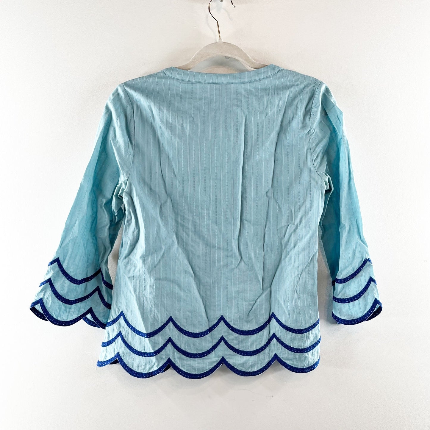 Boden Willa 3/4 Sleeve Peasant Top Blouse Blue 4