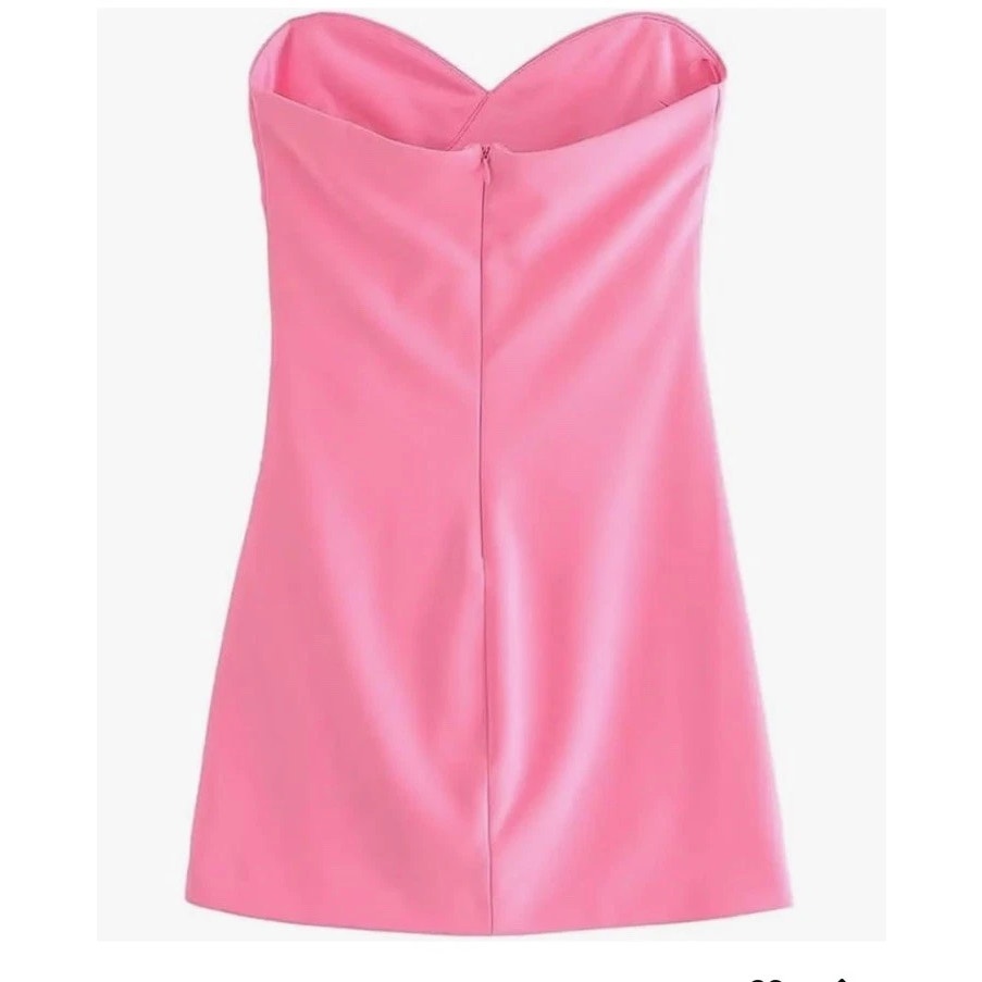 Zara Strapless Sweetheart Neck Ruched Mini Dress Bubble Gum Pink Medium