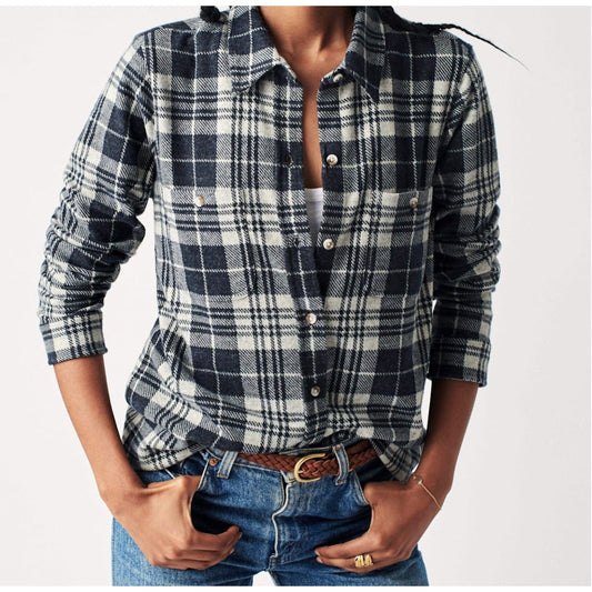 Faherty Legend Button Up Sweater Shirt Sapphire Lake Plaid Blue XS