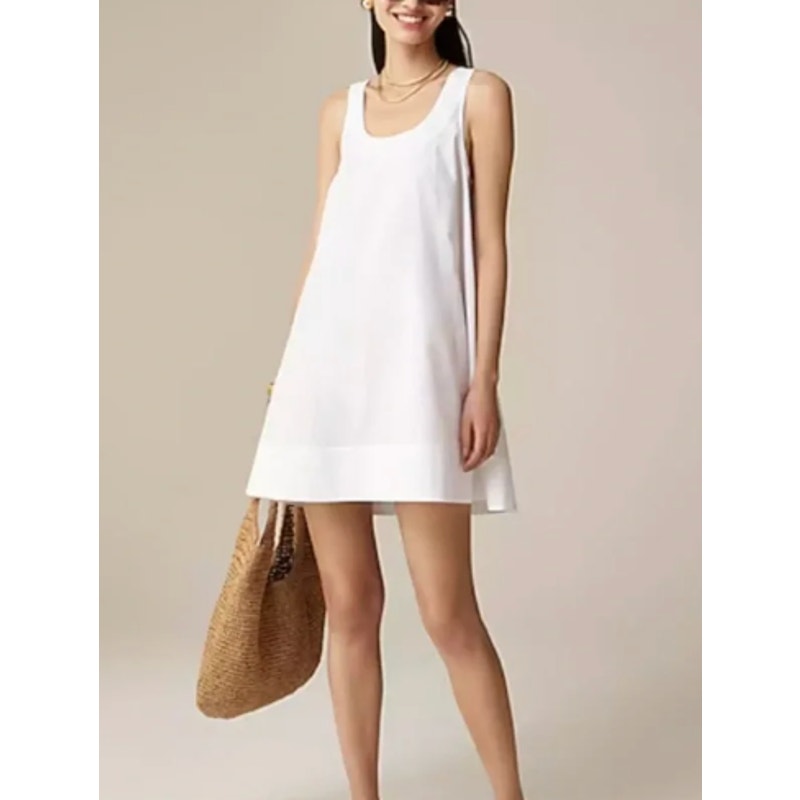 J.Crew Scoopneck Shift Dress in Cotton Poplin White Small
