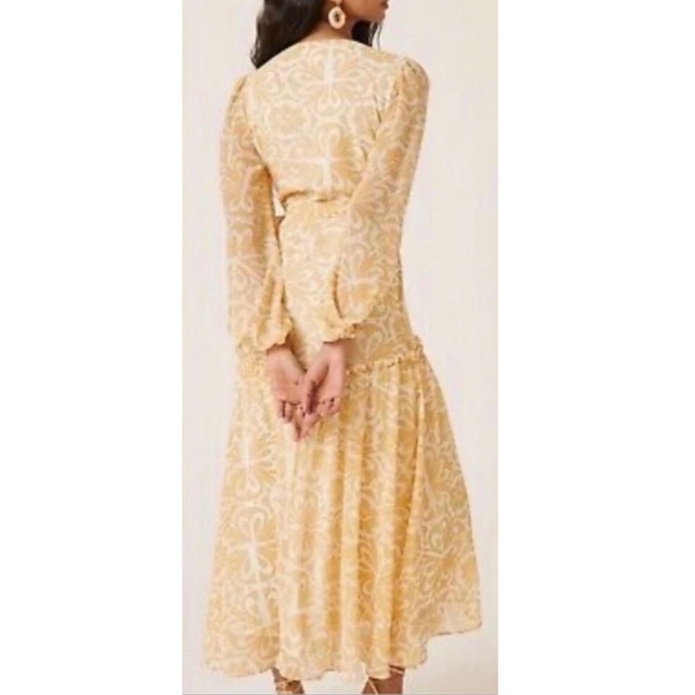 Hutch Anthropologie Geo Long Sleeve Wrap Midi Dress Yellow XXS