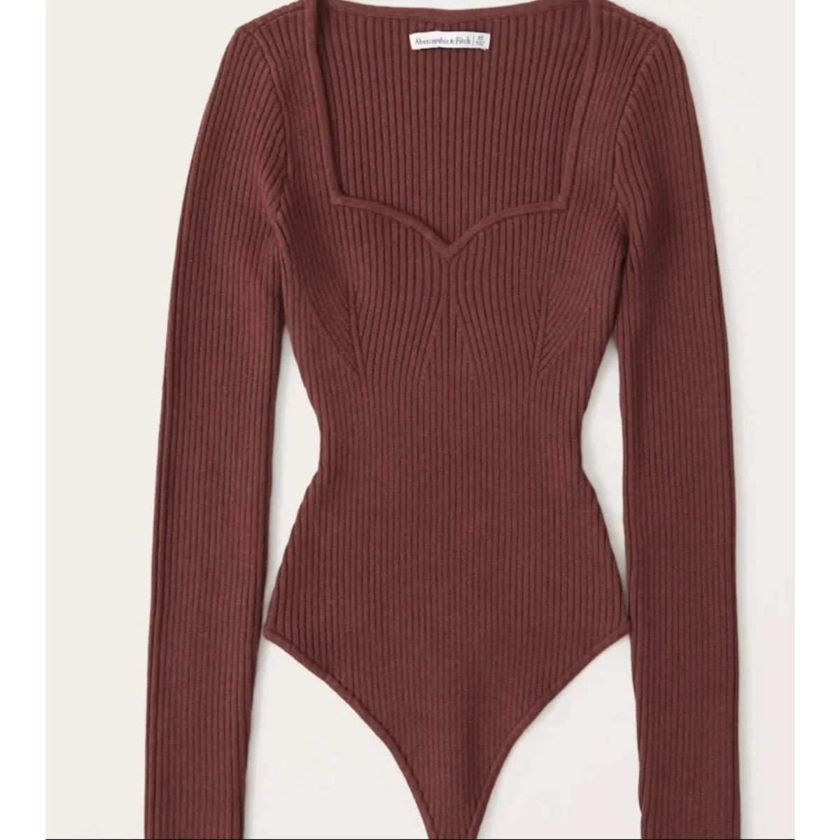 Abercrombie Long Sleeve Sweetheart Ribbed Sweater Bodysuit Brick Red Small