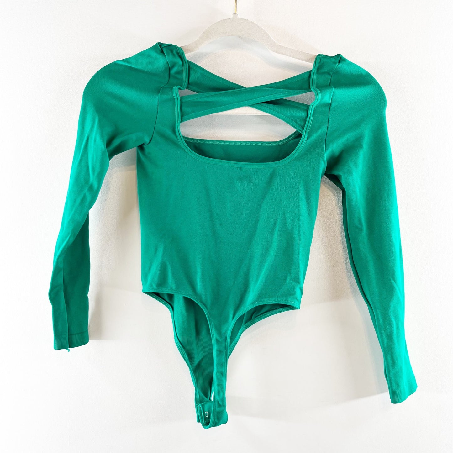 Anthropologie The Viviette Long Sleeve Strappy Back Bodysuit Green XXS / XS