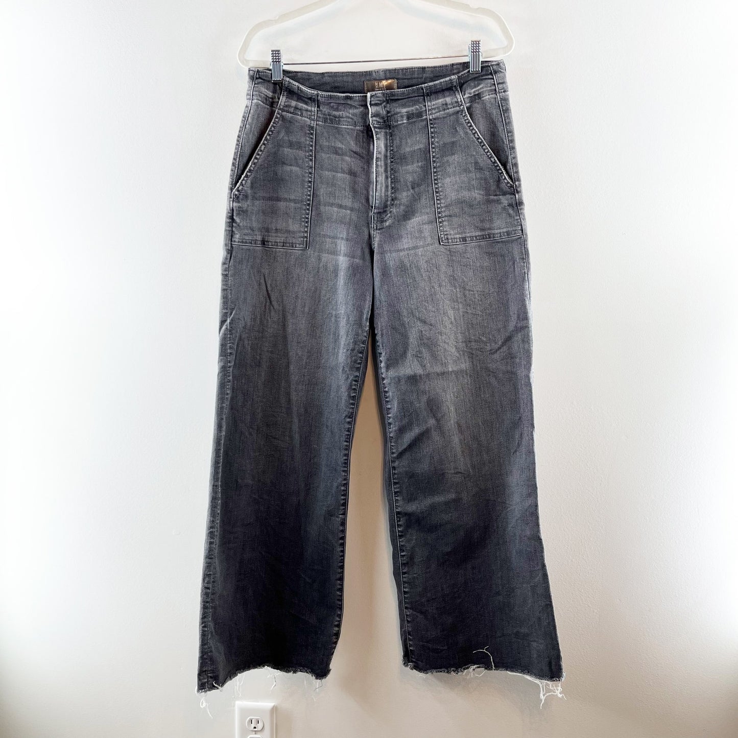 Kut From the Kloth Meg High Rise Wide Leg Utility Jeans Gray Unification 10