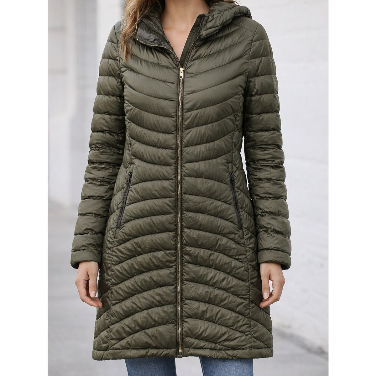 L.L. Bean 850 Fill Down Ultralight Mid Length Parka Coat Jacket Olive Green SP