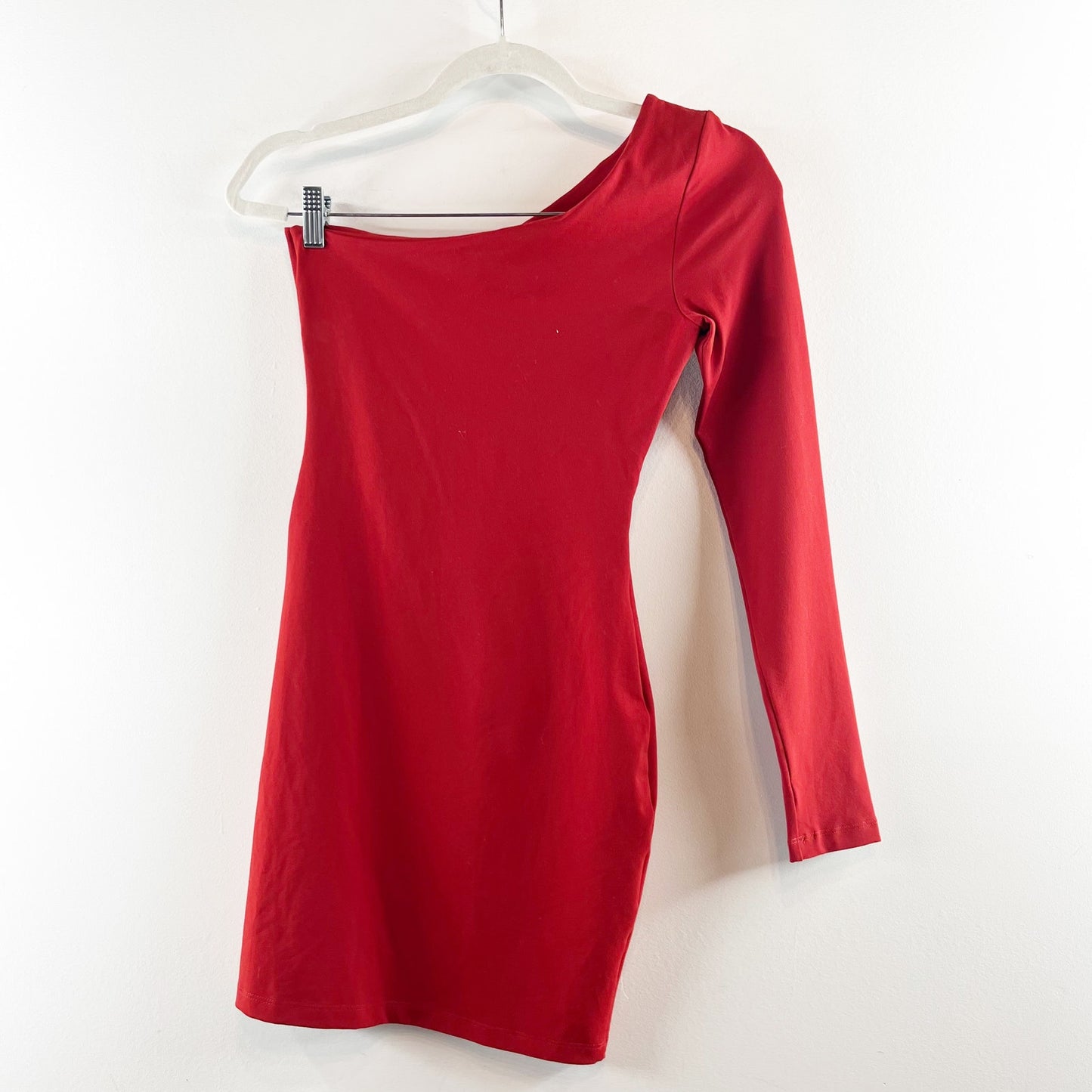 Susana Monaco One Shoulder Double Cut Out Bodycon Mini Dress Falling Leaf Red XS